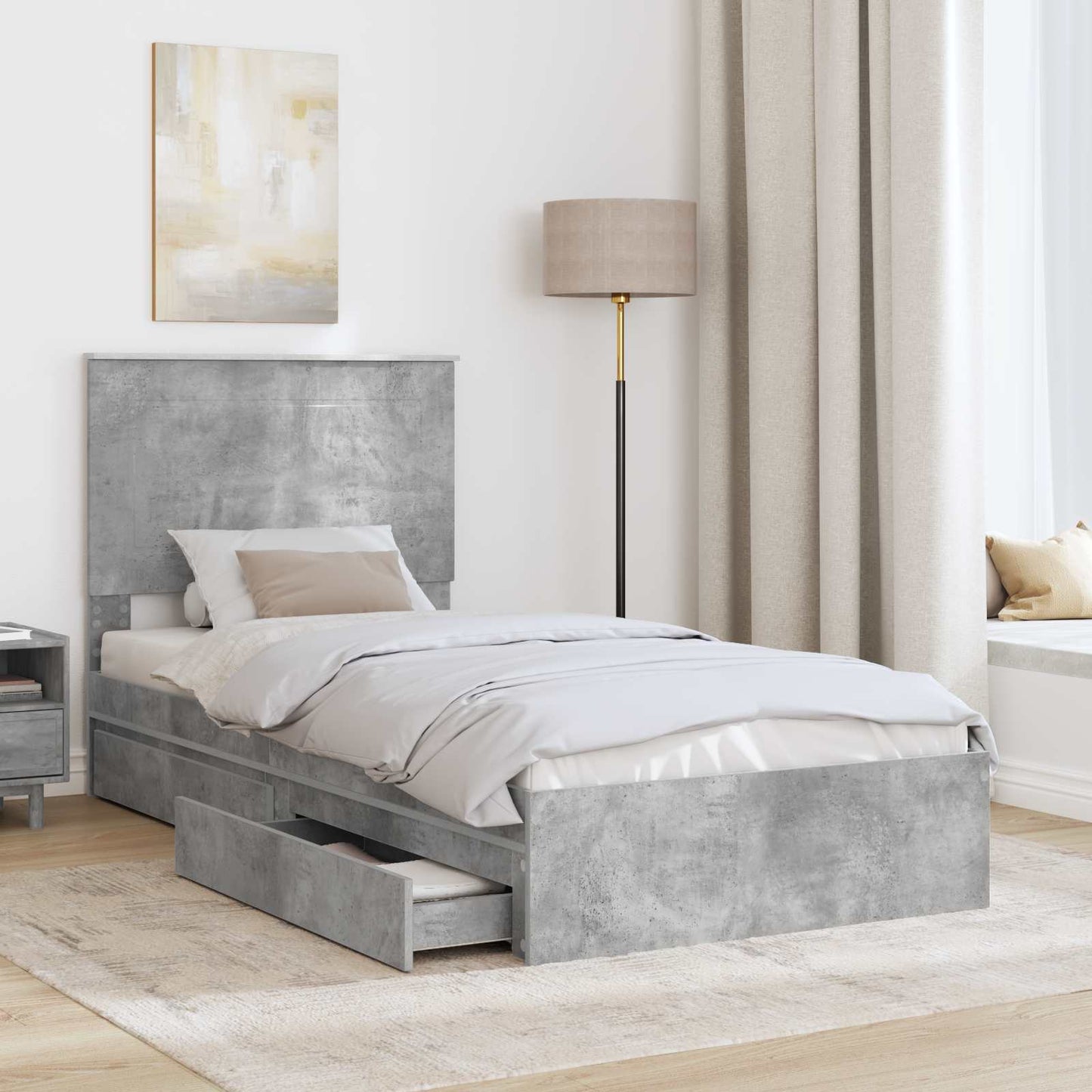 Letto con Contenitore con testiera Grigio cemento 100 x 200 cm