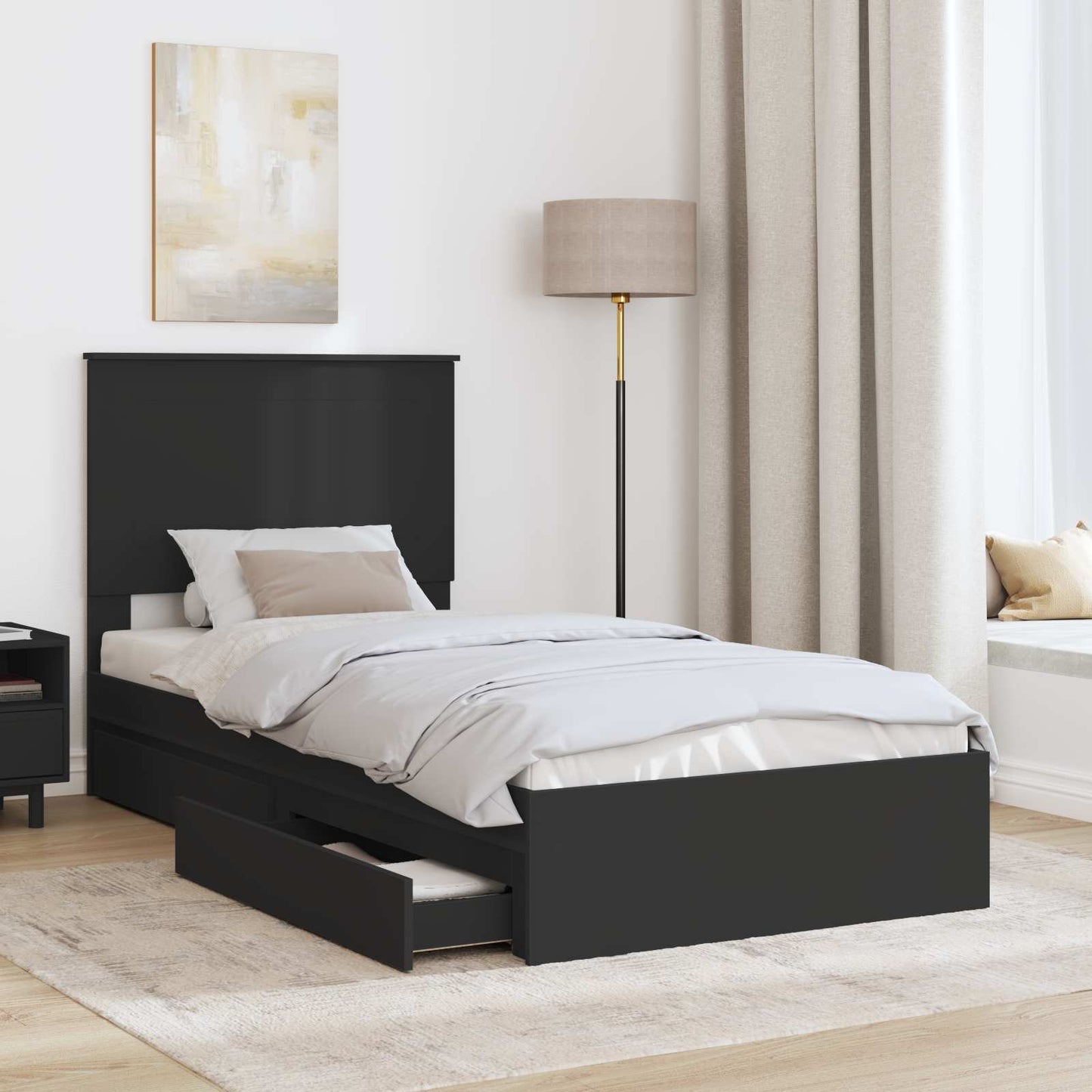 Letto con Contenitore Nero 90 x 190 cm Legno multistrato | homemem39