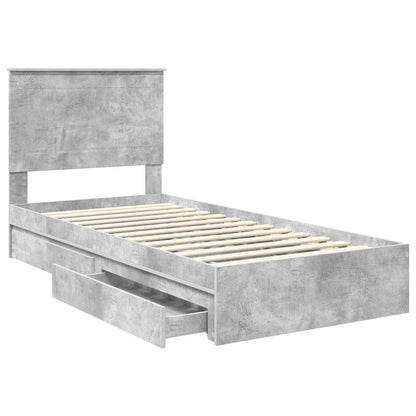 Letto con Contenitore con testiera Grigio cemento 90 x 190 cm | homemem39