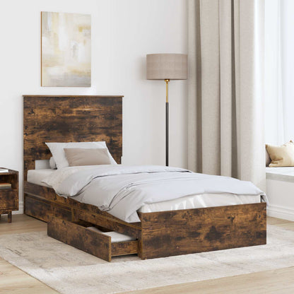 Letto con Contenitore Rovere fumé 90 x 190 cm Legno multistrato | homemem39
