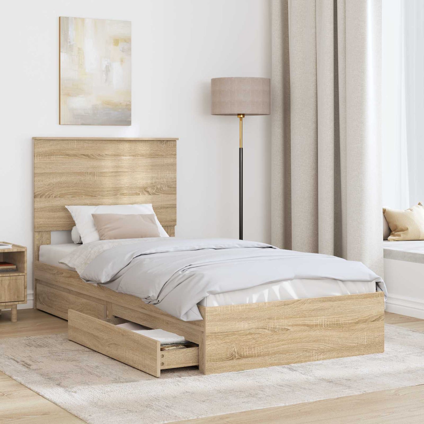 Letto con Contenitore con testiera Rovere Sonoma 90 x 200 cm | homemem39