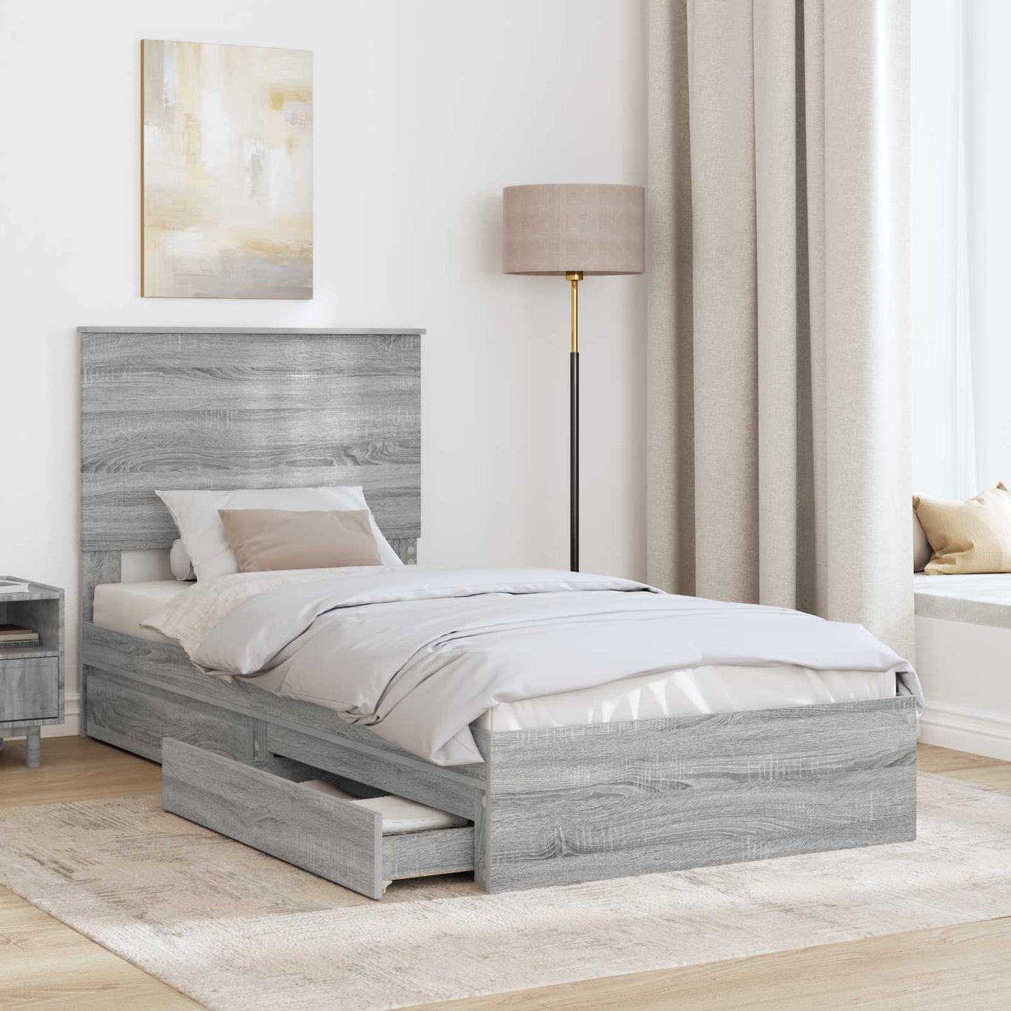 Letto con Contenitore con testiera Grigio Sonoma 75 x 190 cm | homemem39