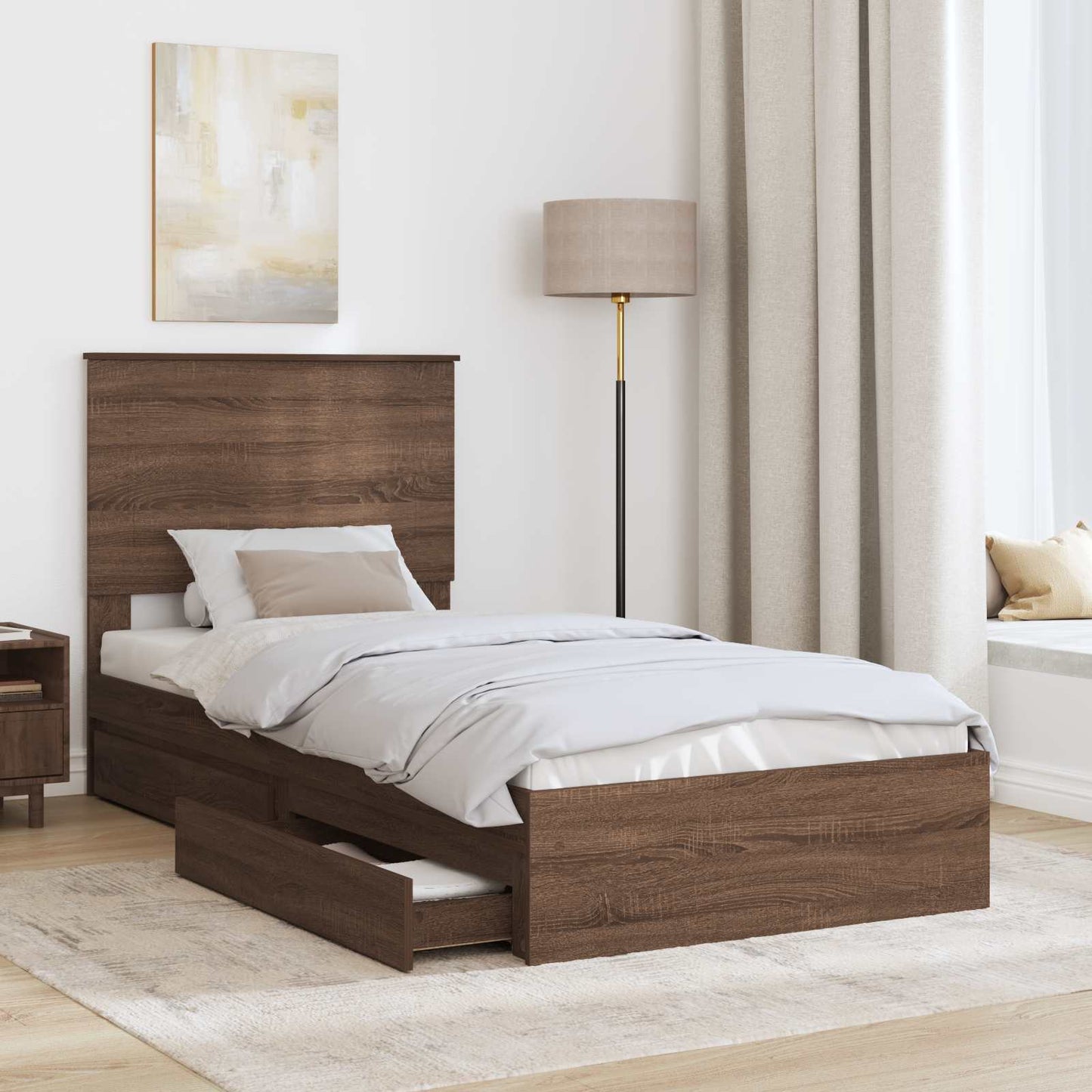 Letto con Contenitore con testiera Rovere Marrone 75 x 190 cm