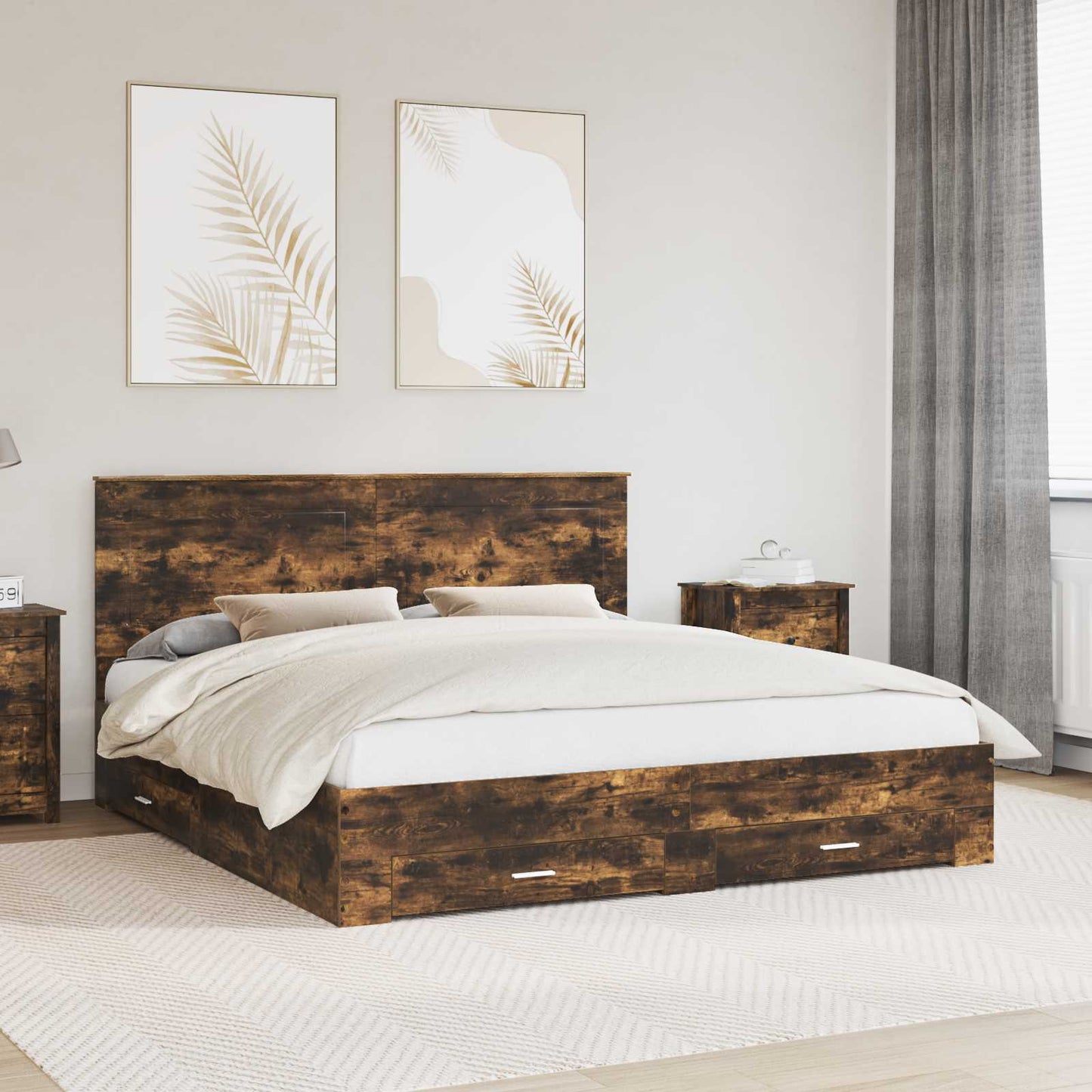 Struttura del letto Rovere fumé 200 x 200 cm Legno multistrato | homemem39