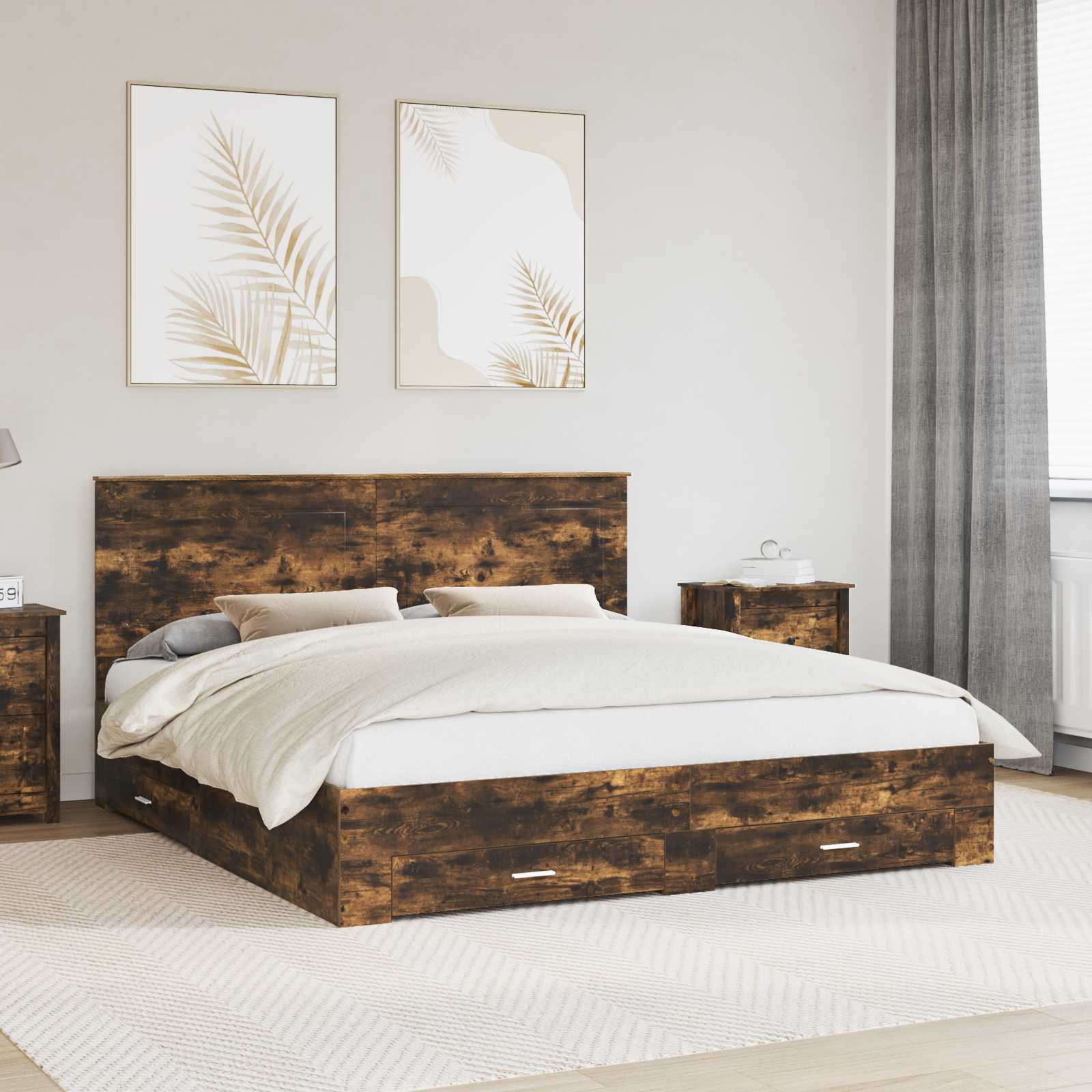 Struttura del letto Rovere fumé 200 x 200 cm Legno multistrato | homemem39