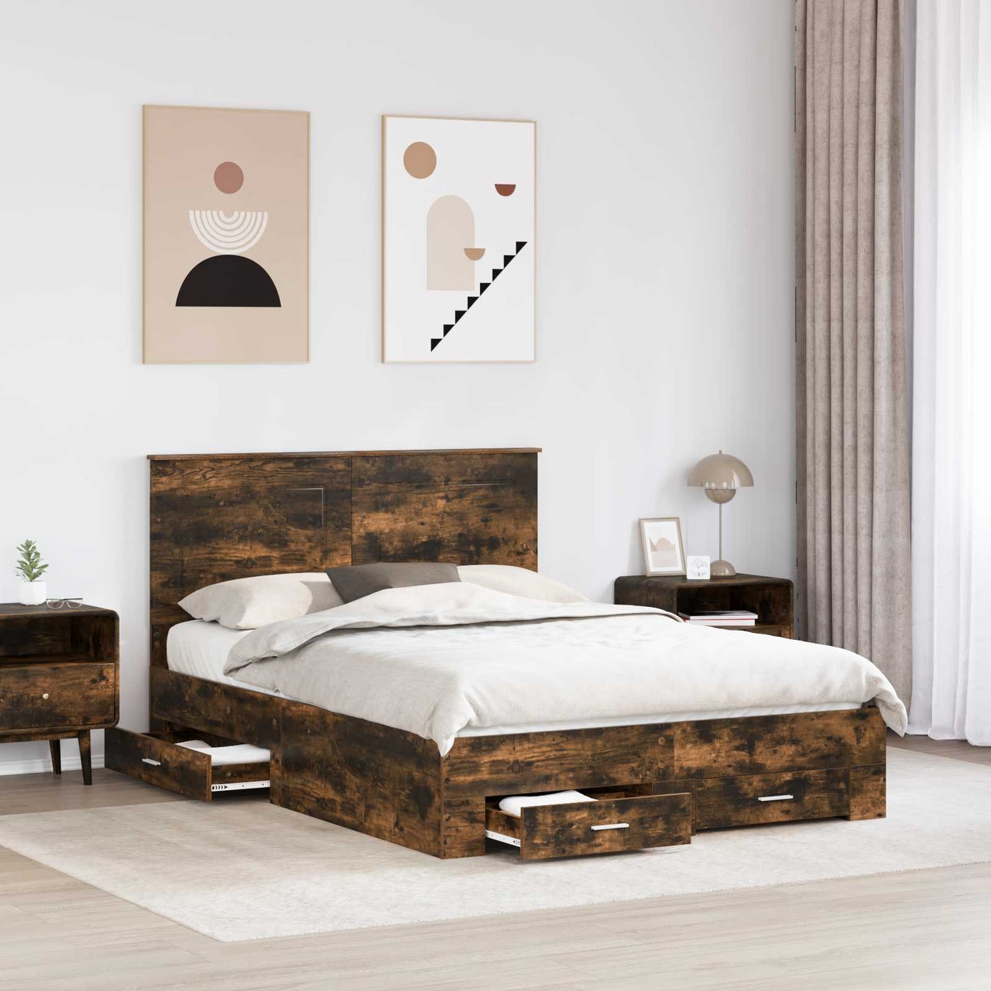 Struttura del letto Rovere fumé 140 x 200 cm Legno multistrato | homemem39