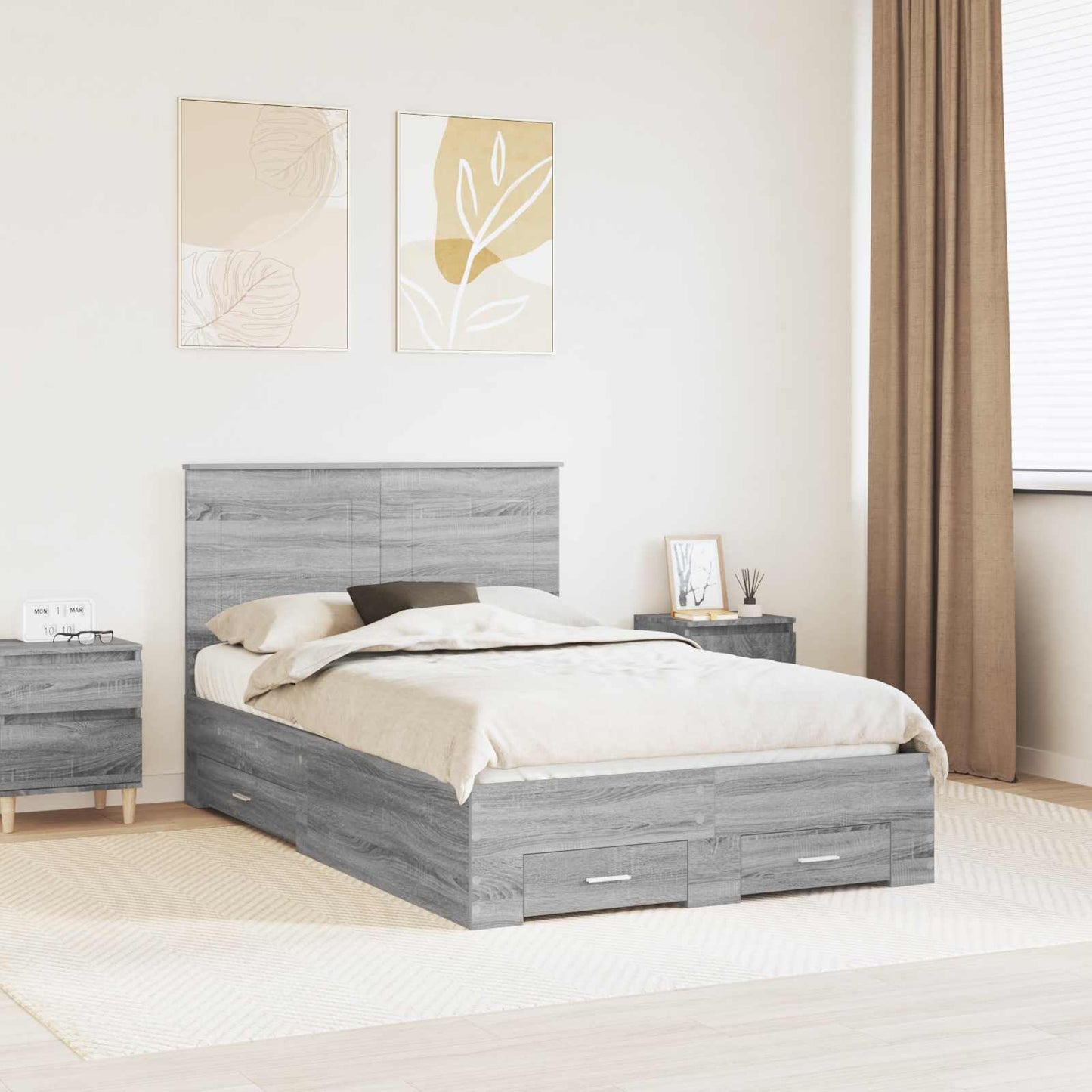 Struttura del letto con testiera Grigio Sonoma 135 x 190 cm | homemem39