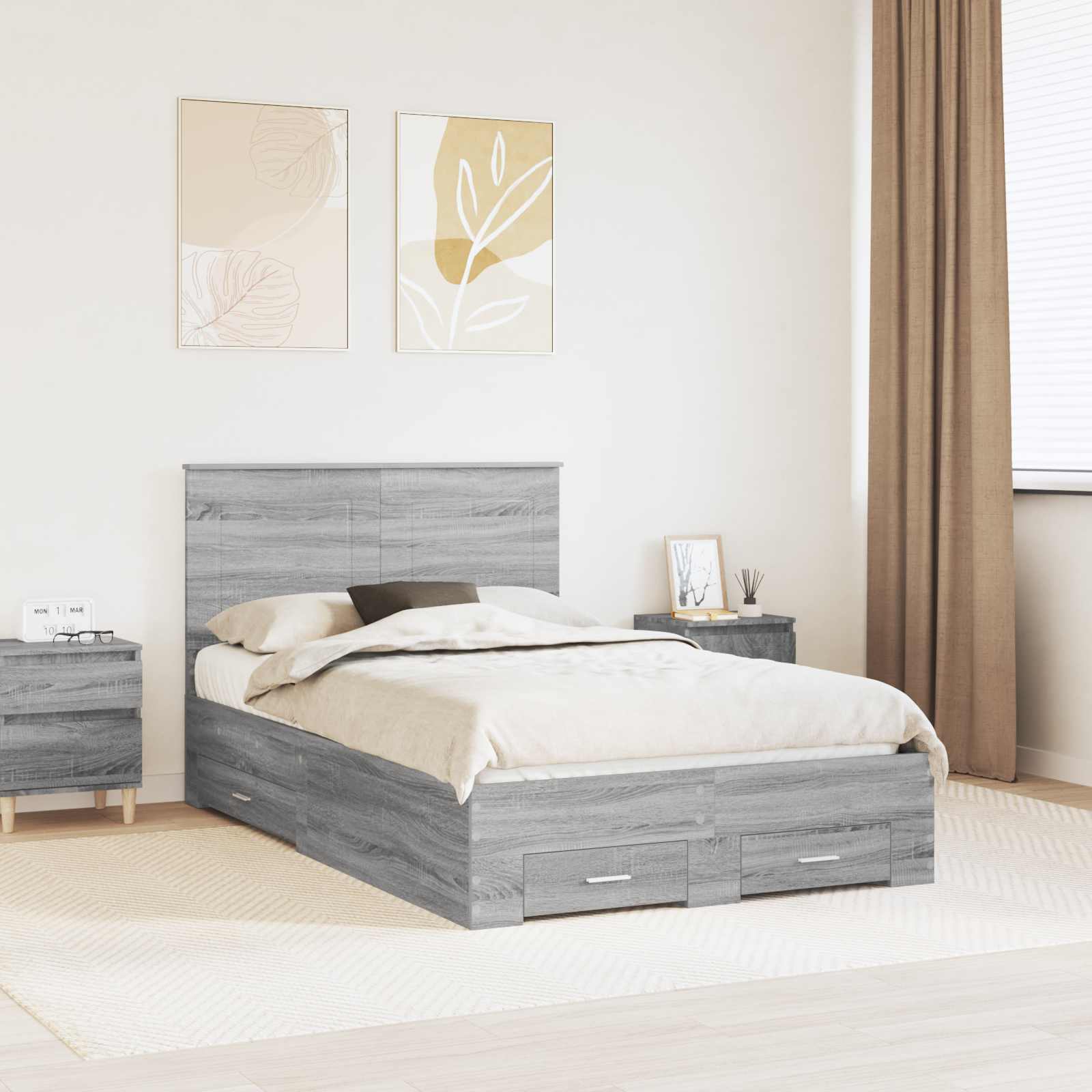 Struttura del letto con testiera Grigio Sonoma 135 x 190 cm | homemem39