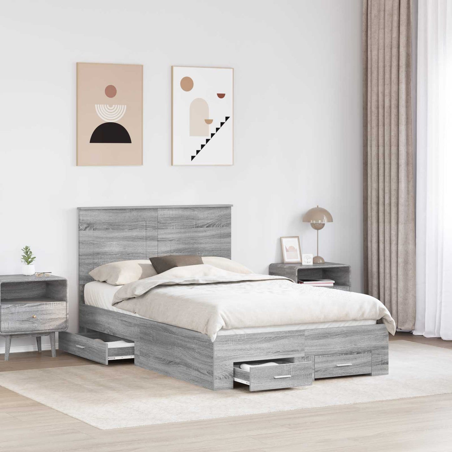 Struttura del letto con testiera Grigio Sonoma 120 x 190 cm | homemem39