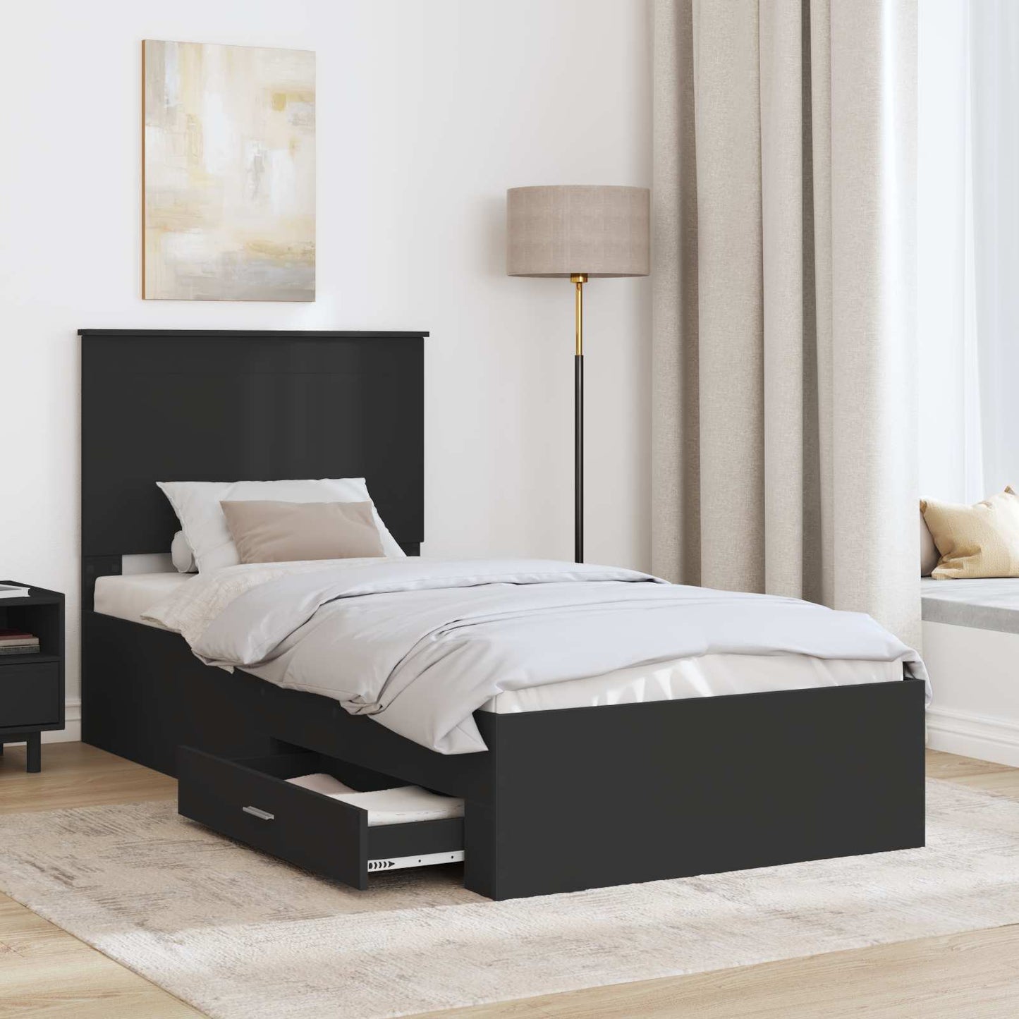 Struttura del letto con testiera Nero e Argento 100 x 200 cm | homemem39