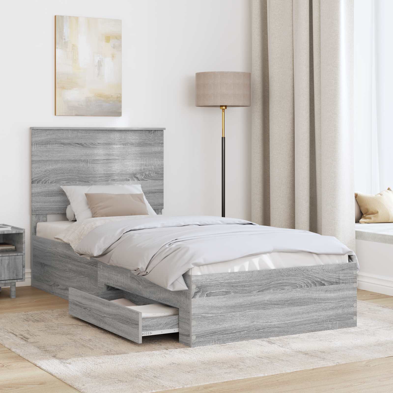 Struttura del letto con testiera Grigio Sonoma 100 x 200 cm | homemem39