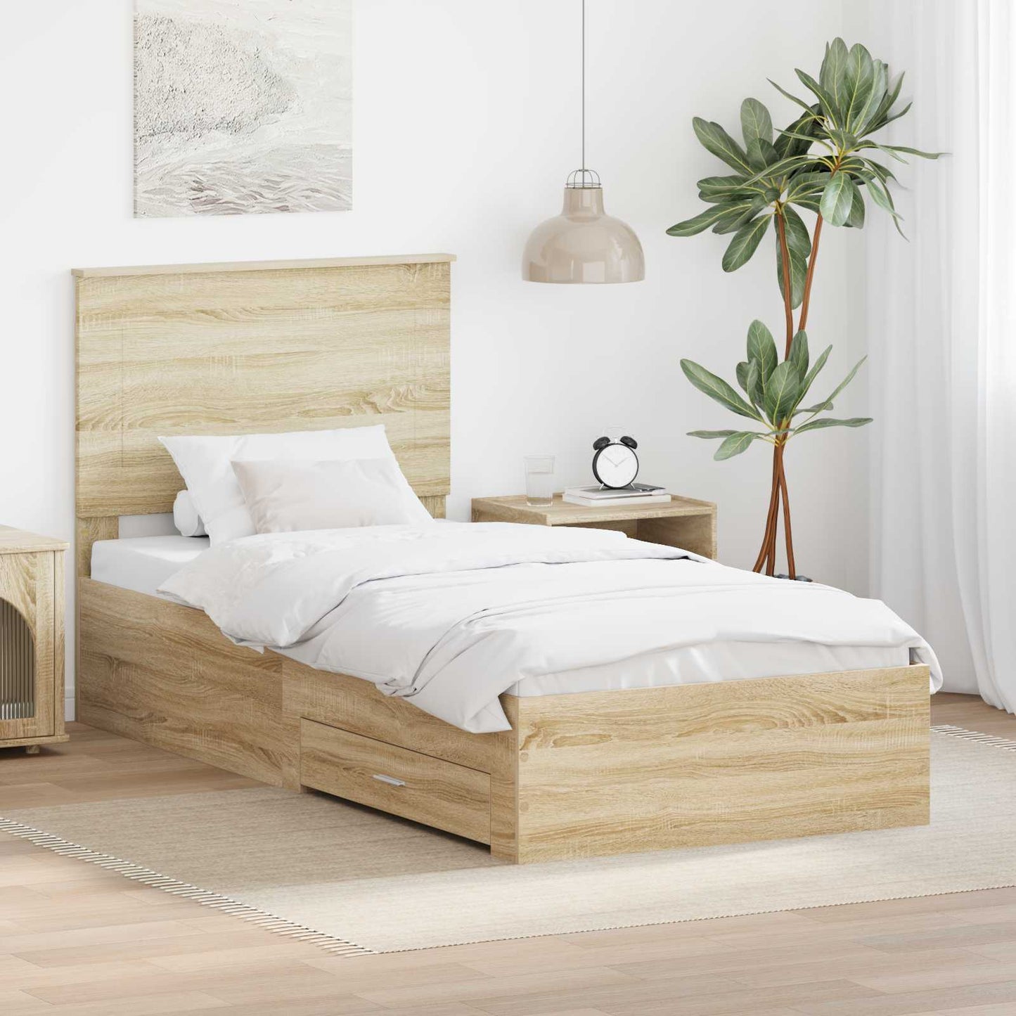 Struttura del letto Rovere Sonoma 90 x 190 cm Legno multistrato