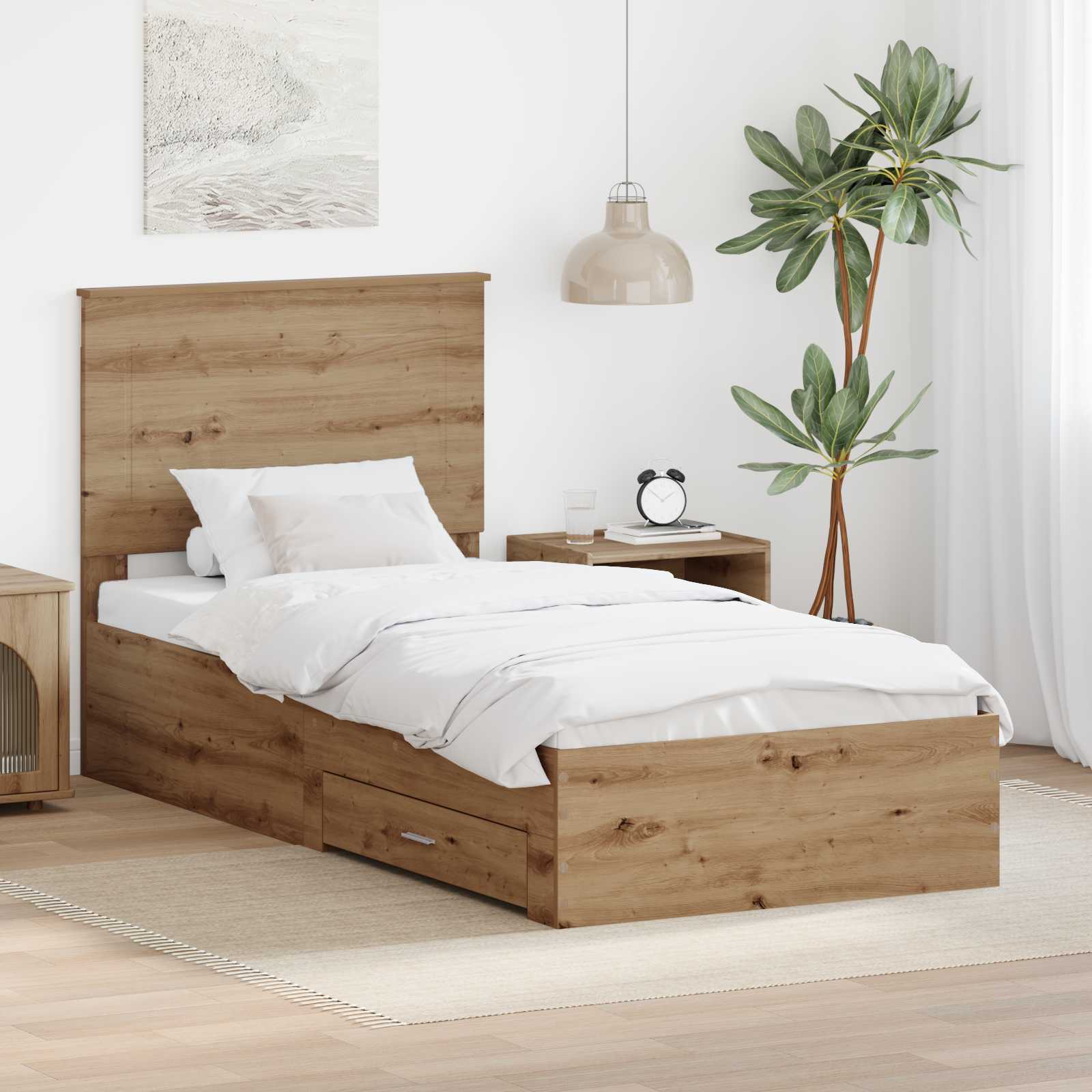 Struttura del letto con cassetto Rovere artigianale 90 x 190 cm | homemem39