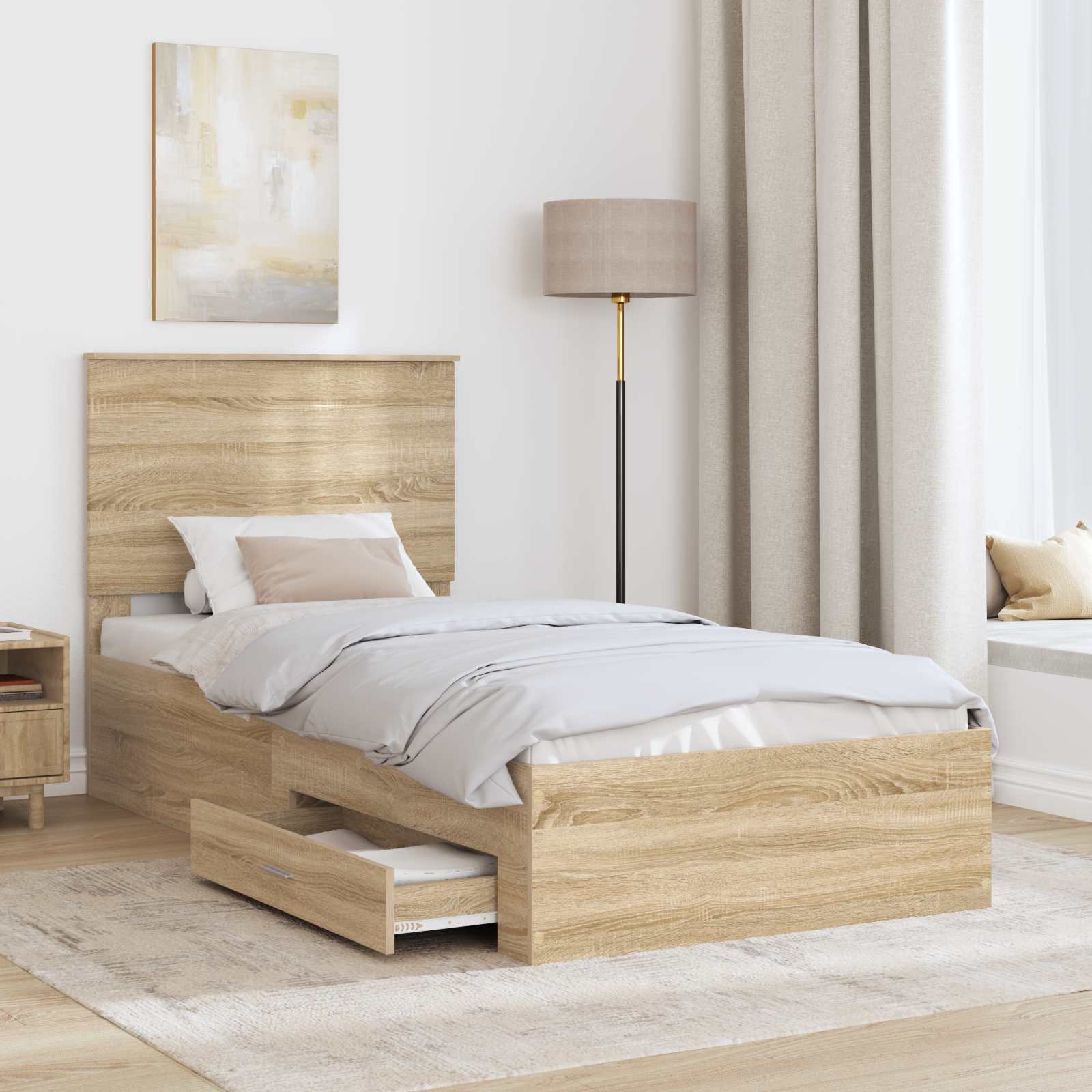 Struttura del letto Rovere Sonoma 90 x 200 cm Legno multistrato | homemem39