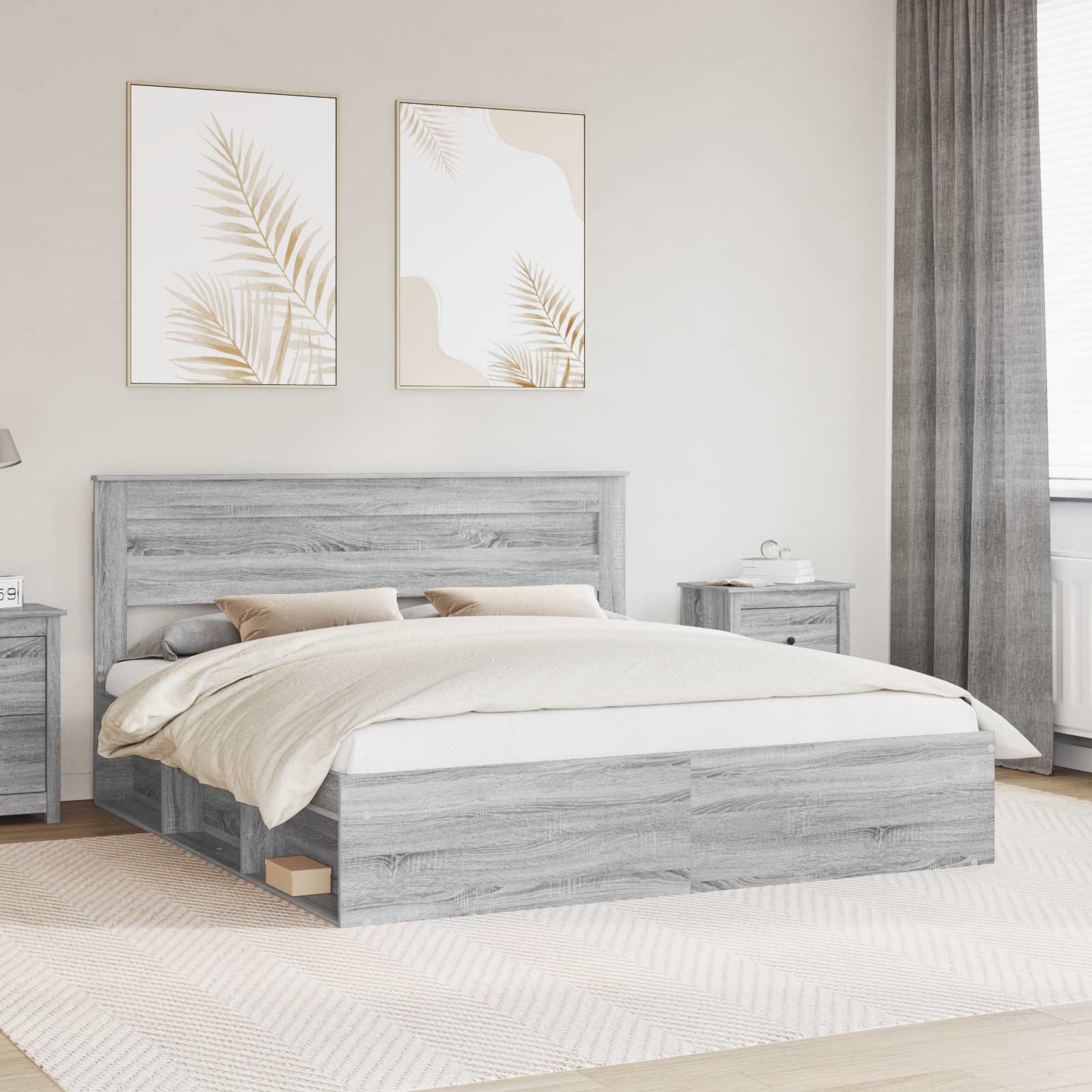 Struttura del letto Grigio Sonoma 200 x 200 cm Pino massello | homemem39