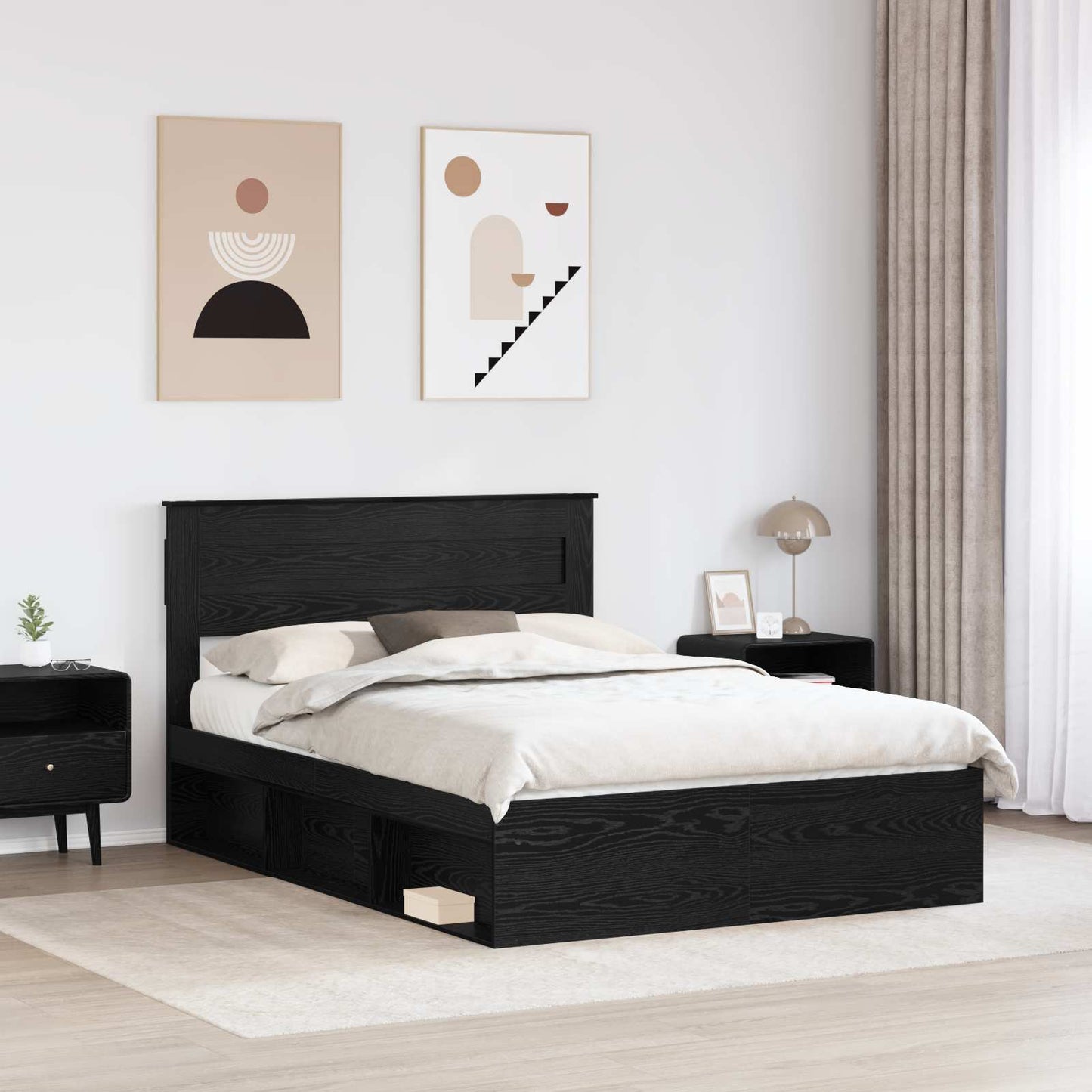 Struttura del letto Nero 150 x 200 cm Pino massello | homemem39
