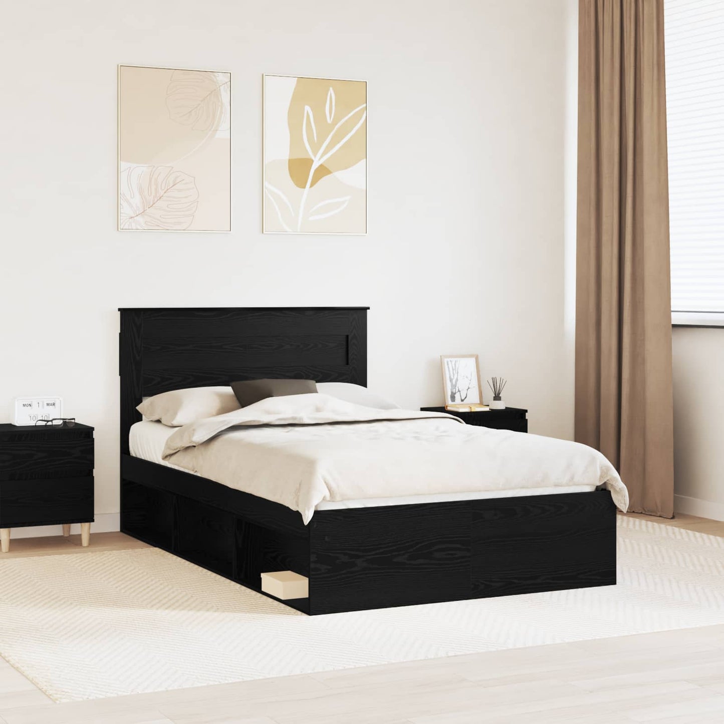 Struttura del letto Nero 135 x 190 cm Pino massello | homemem39
