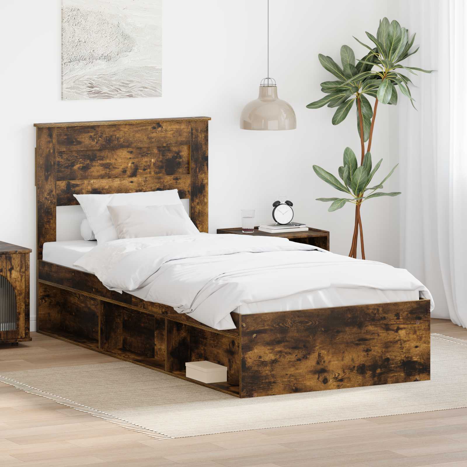 Struttura del letto Rovere fumé 75 x 190 cm Pino massello | homemem39