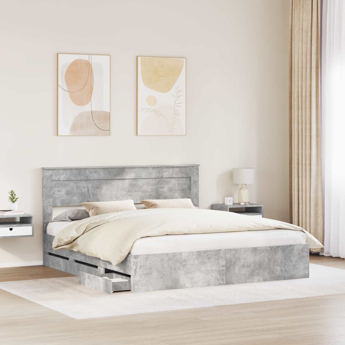 Struttura del letto con cassetto Grigio cemento 180 x 200 cm