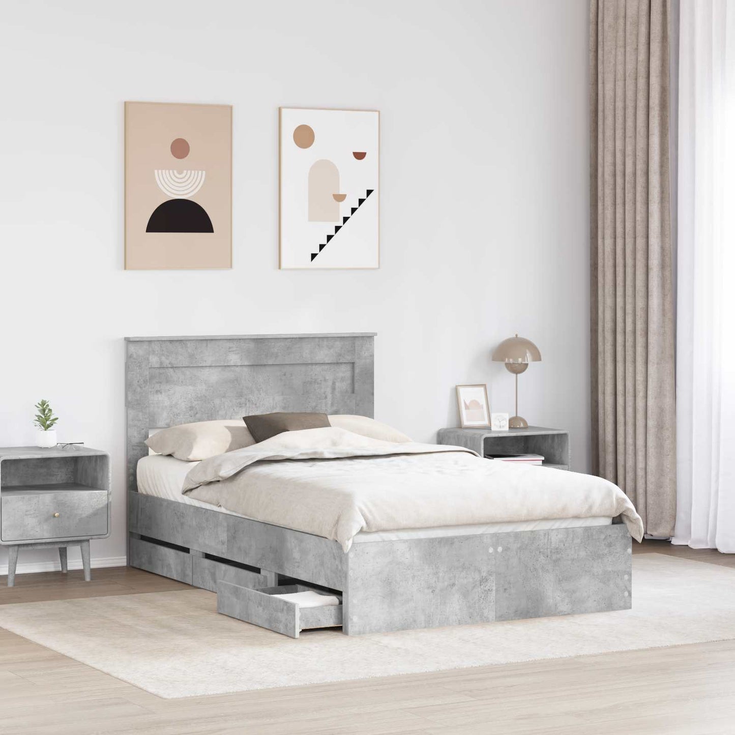 Struttura del letto con cassetto Grigio cemento 120 x 190 cm
