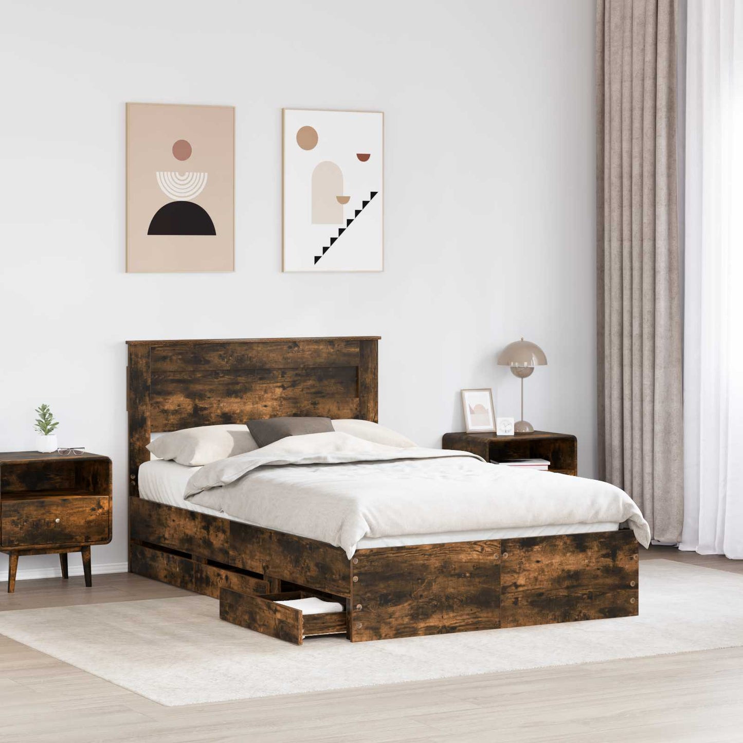 Struttura del letto con cassetto Rovere fumé 120 x 190 cm