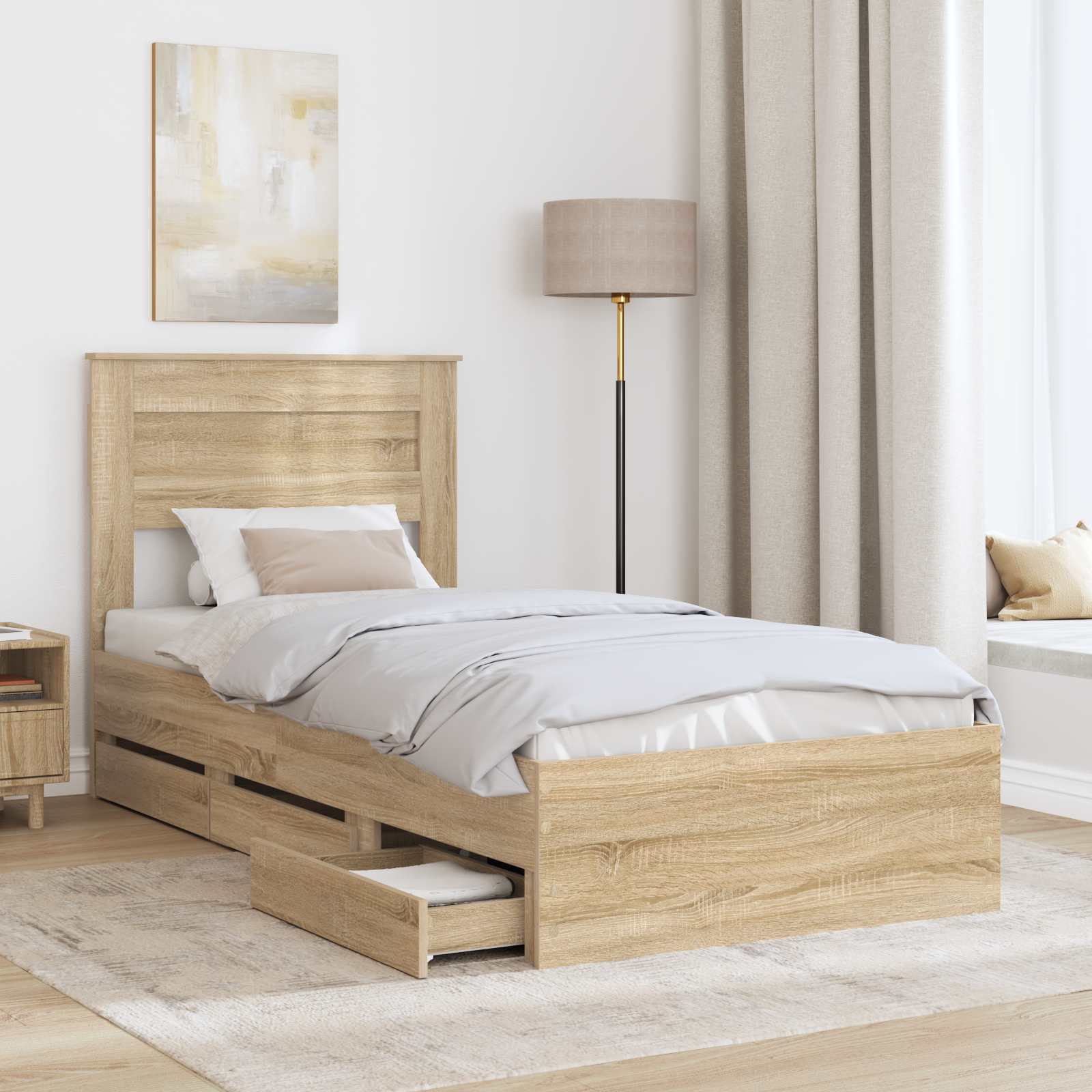Struttura del letto con cassetto Rovere Sonoma 100 x 200 cm | homemem39