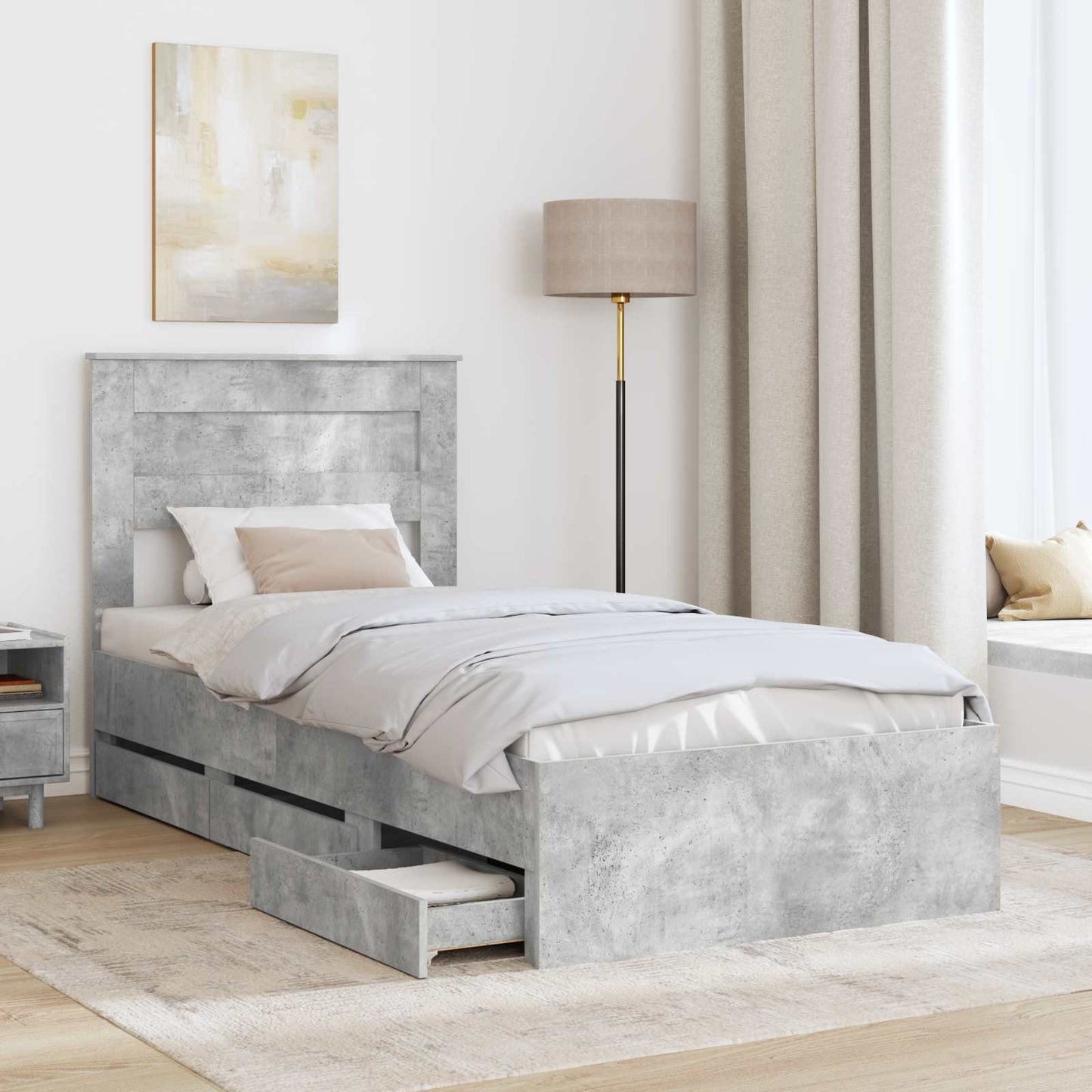 Struttura del letto con cassetto Grigio cemento 90 x 190 cm