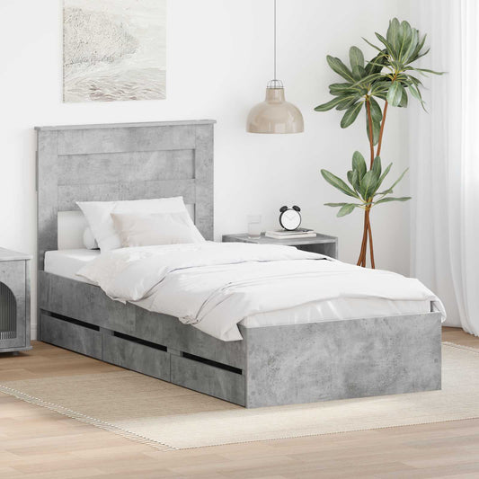 Struttura del letto con cassetto Grigio cemento 75 x 190 cm