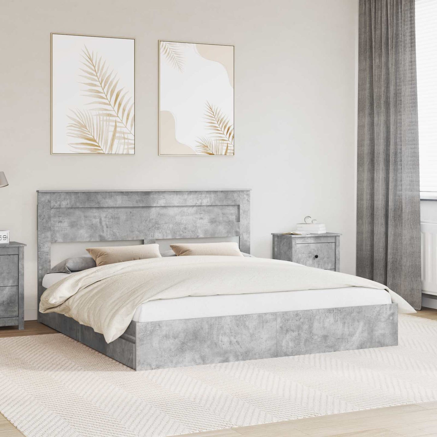 Letto con Contenitore con testiera Grigio cemento 200 x 200 cm | homemem39