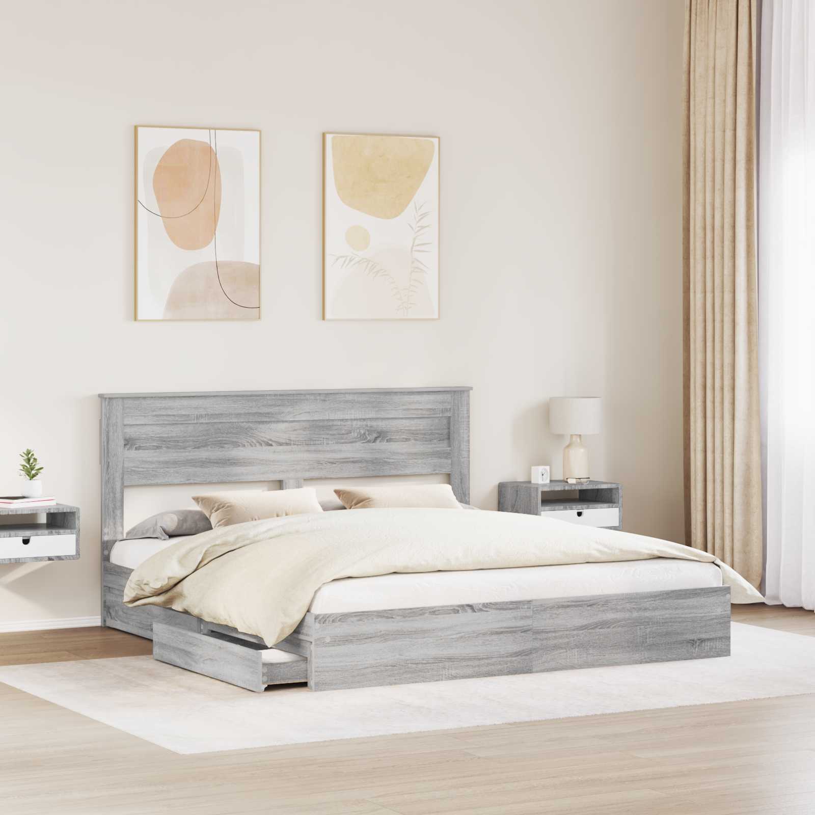 Letto con Contenitore con cassetto Grigio Sonoma 200 x 200 cm | homemem39