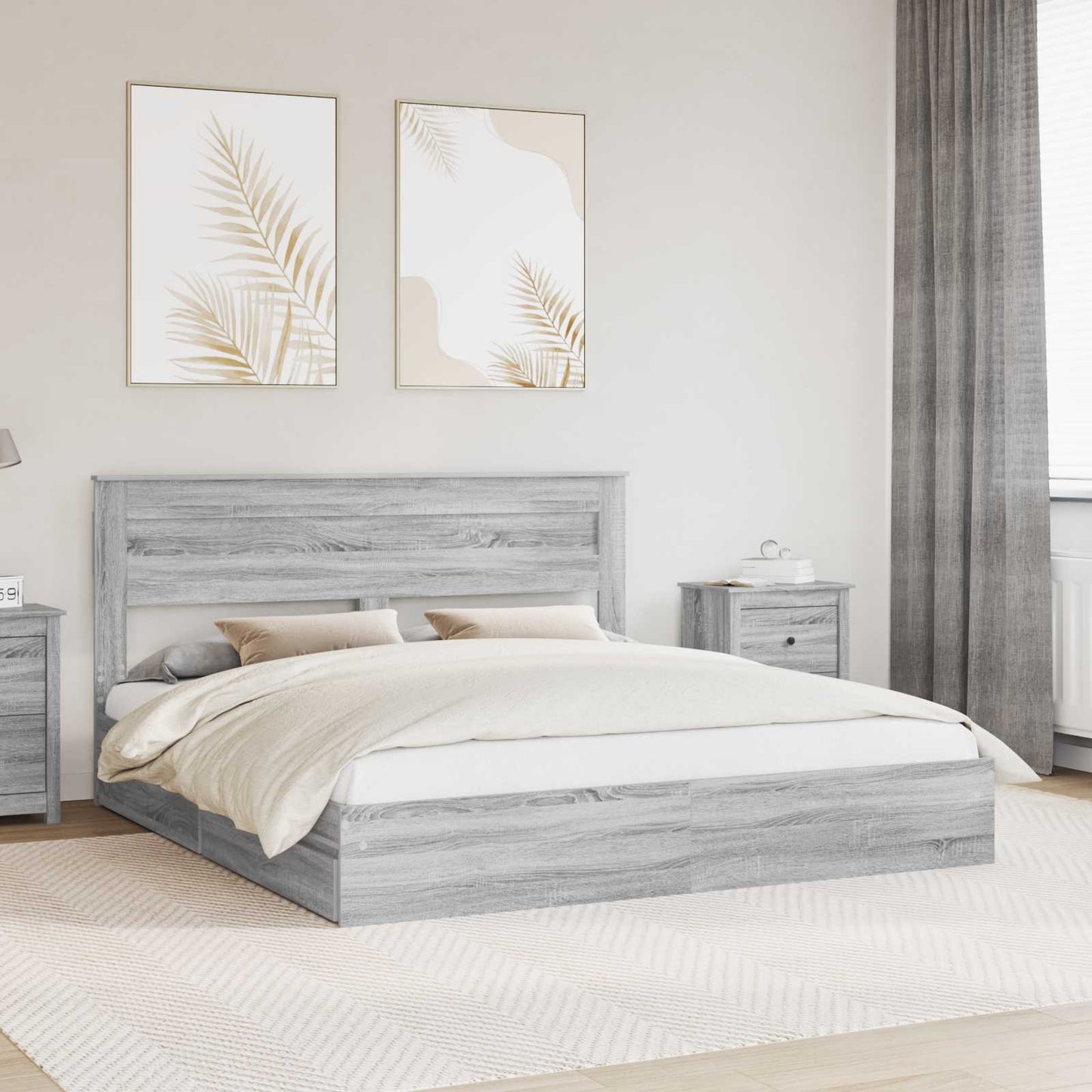 Letto con Contenitore con testiera Grigio Sonoma 180 x 200 cm | homemem39