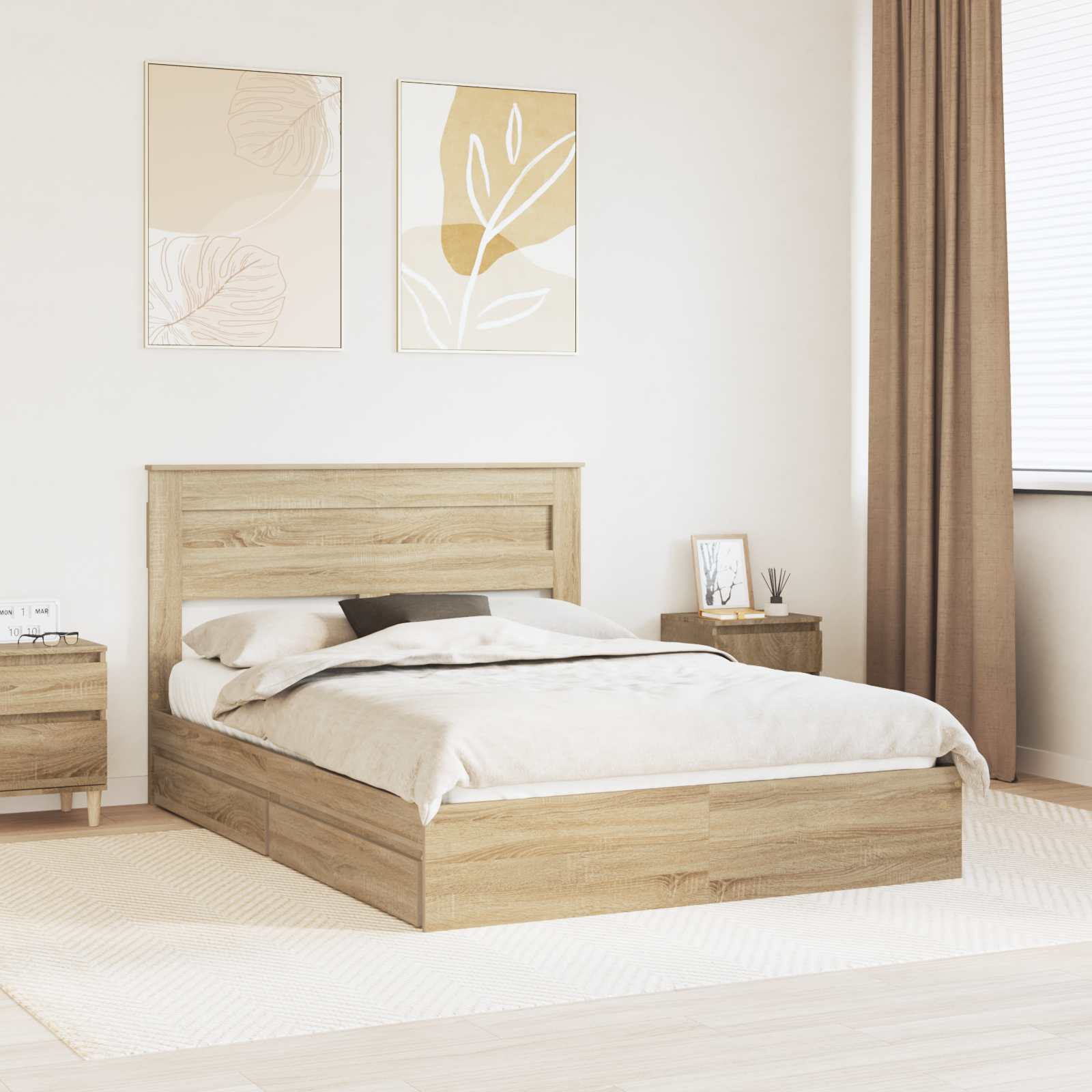 Letto con Contenitore con testiera Rovere Sonoma 160 x 200 cm | homemem39