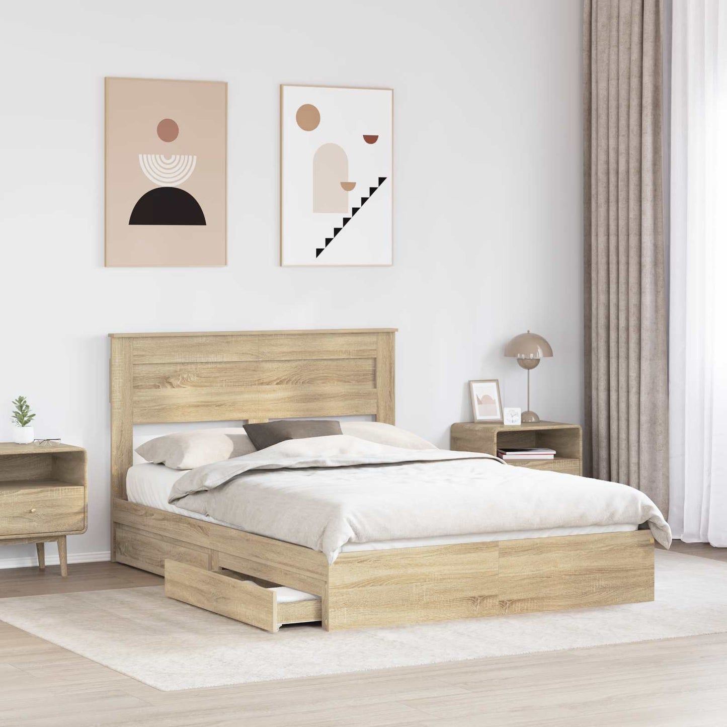 Letto con Contenitore con testiera Rovere Sonoma 140 x 190 cm | homemem39