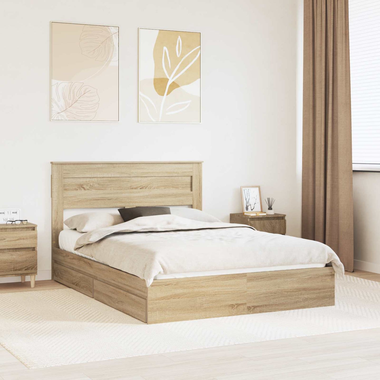 Letto con Contenitore con testiera Rovere Sonoma 140 x 200 cm | homemem39