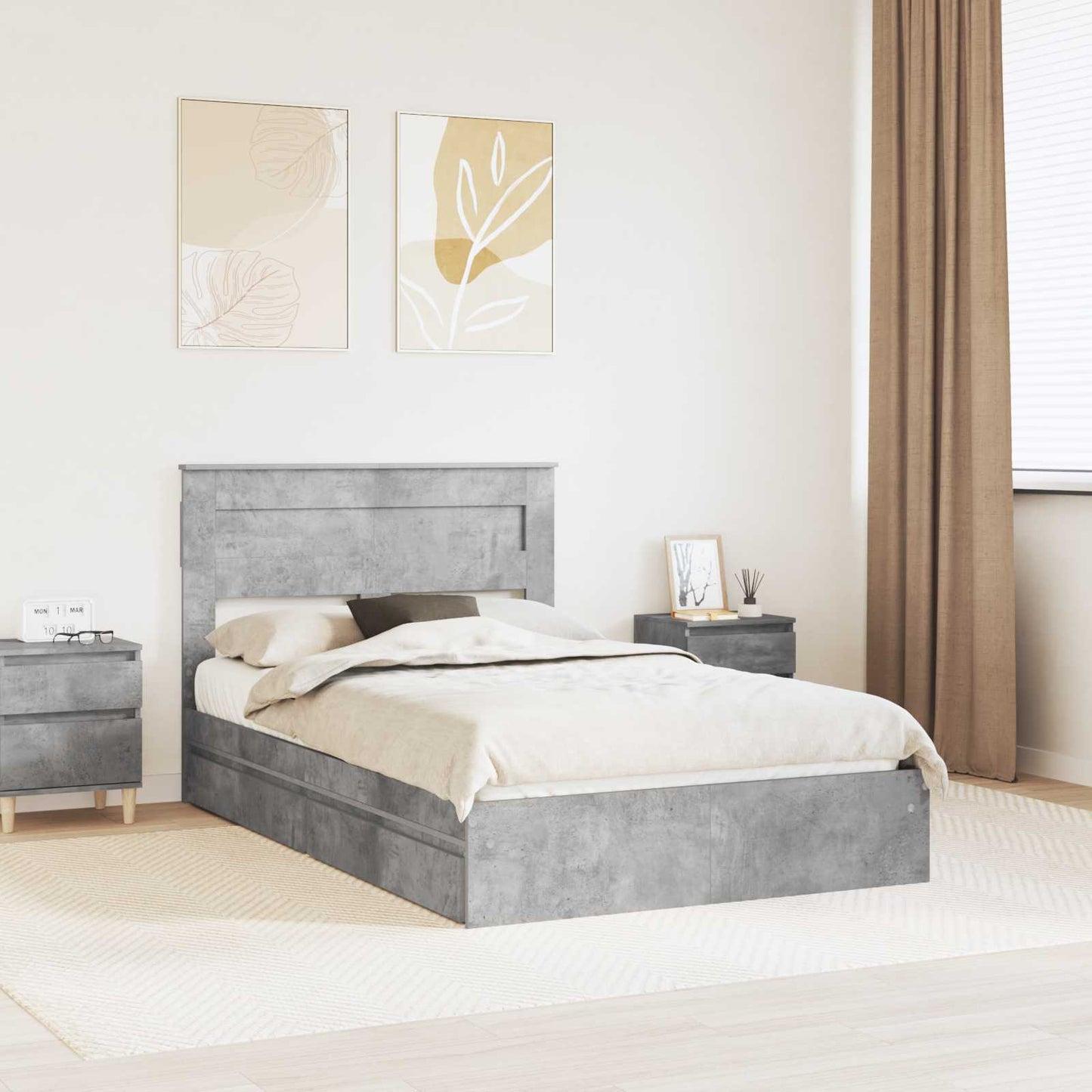 Letto con Contenitore con testiera Grigio cemento 135 x 190 cm | homemem39