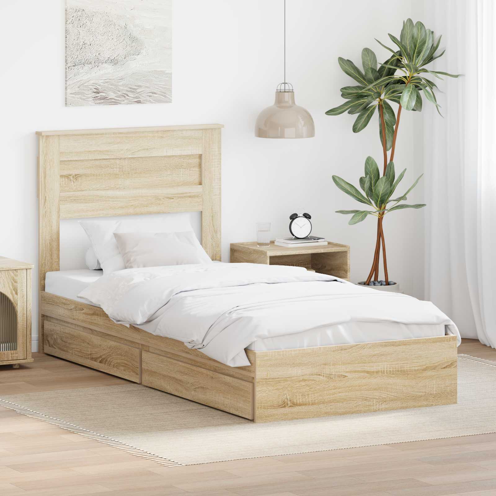 Letto con Contenitore con testiera Rovere Sonoma 90 x 190 cm | homemem39