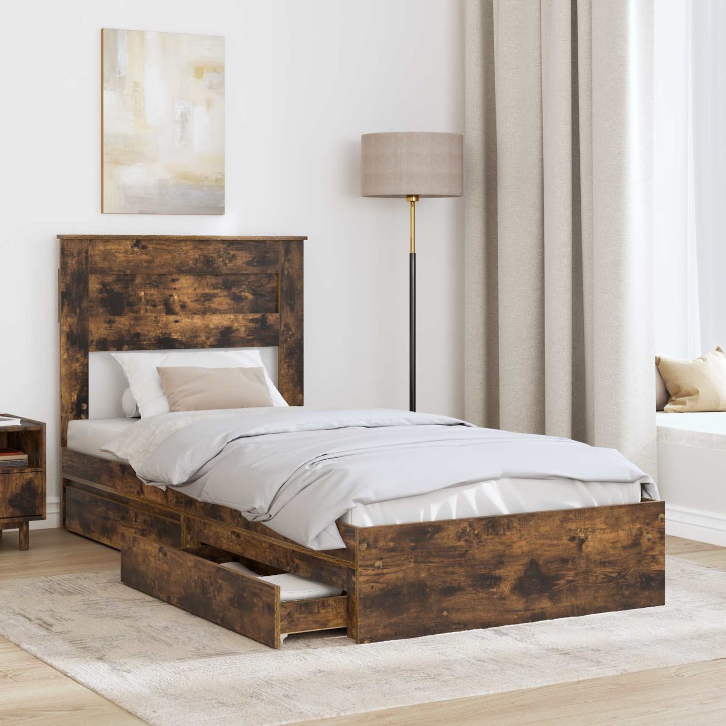Letto con Contenitore Rovere fumé 90 x 190 cm Legno multistrato | homemem39