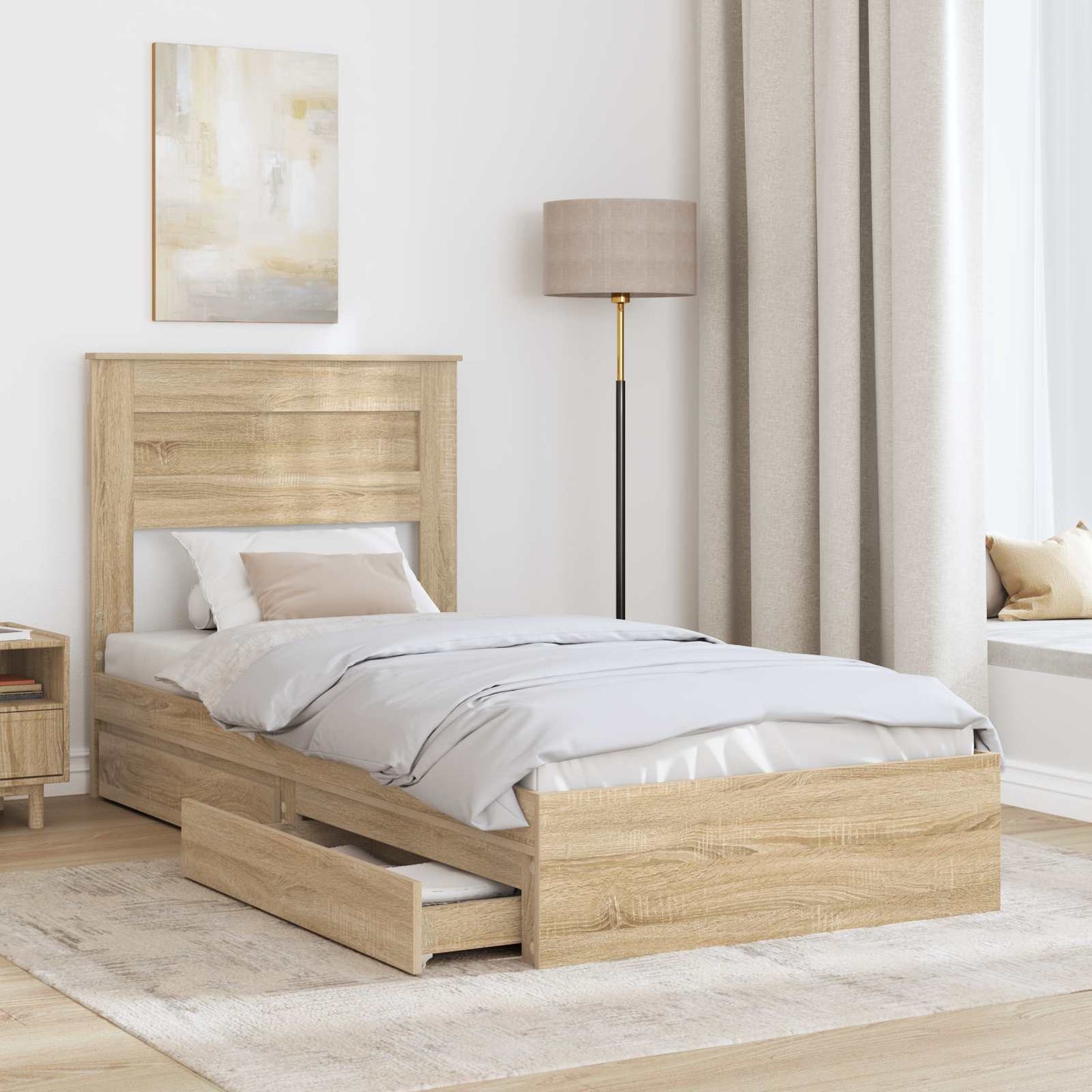 Letto con Contenitore con testiera Rovere Sonoma 75 x 190 cm | homemem39