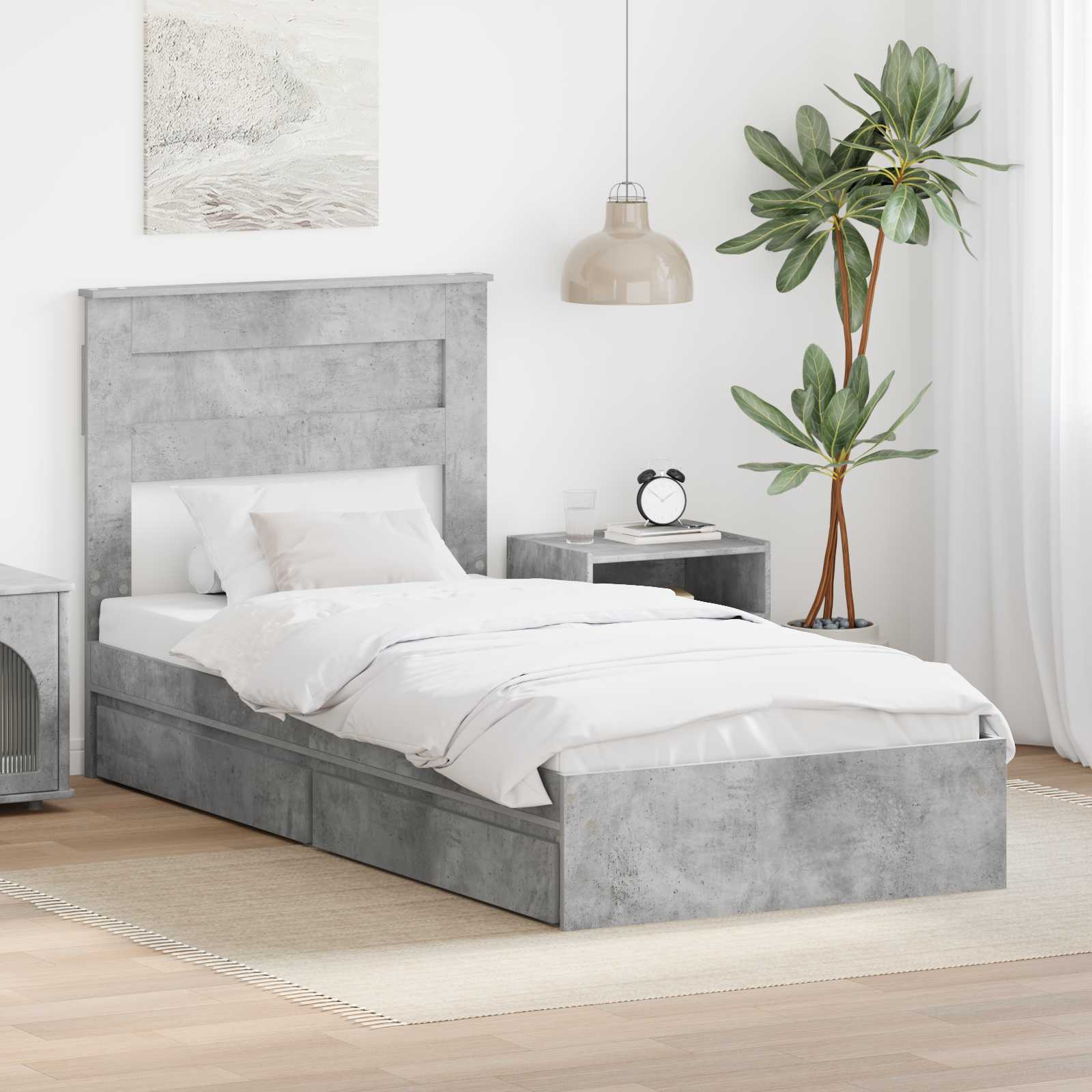 Letto con Contenitore con testiera Grigio cemento 75 x 190 cm | homemem39