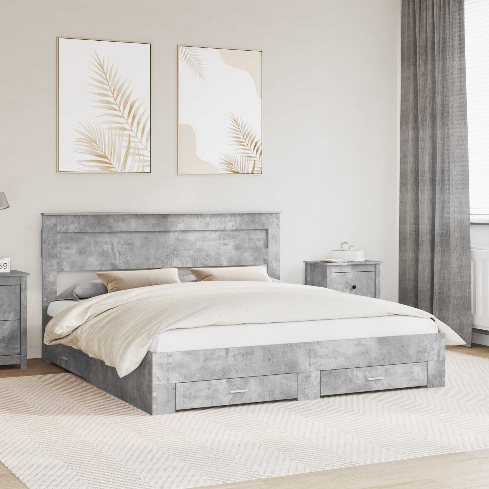 Struttura del letto con testiera Grigio cemento 200 x 200 cm | homemem39
