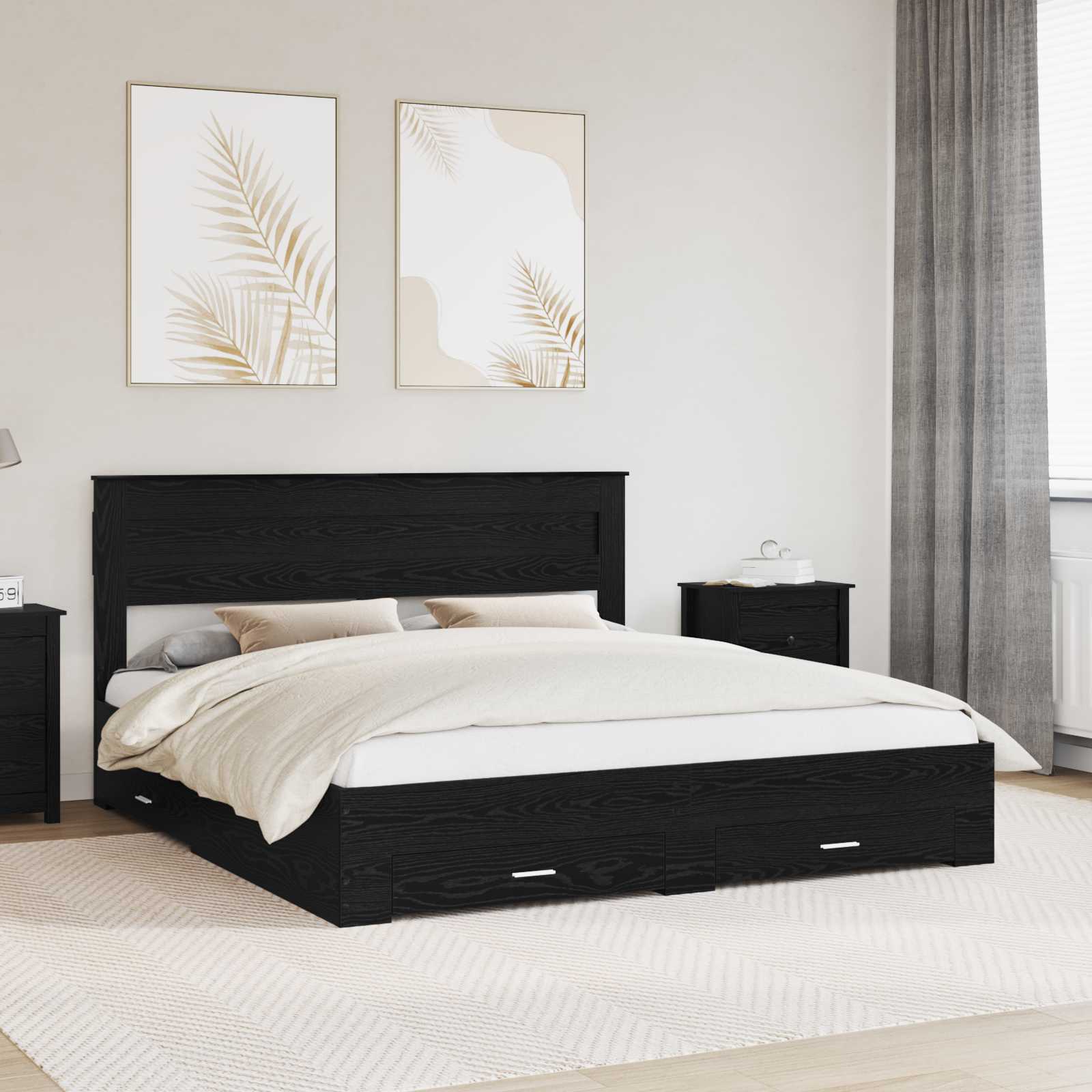 Struttura del letto Rovere Nero 180 x 200 cm Legno multistrato | homemem39