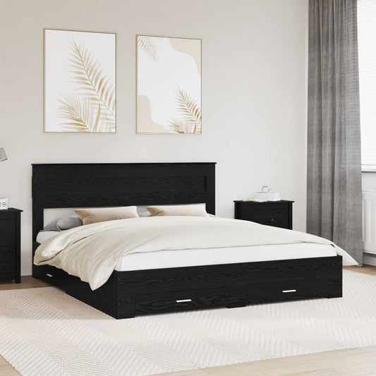 Struttura del letto Rovere Nero 180 x 200 cm Legno multistrato | homemem39