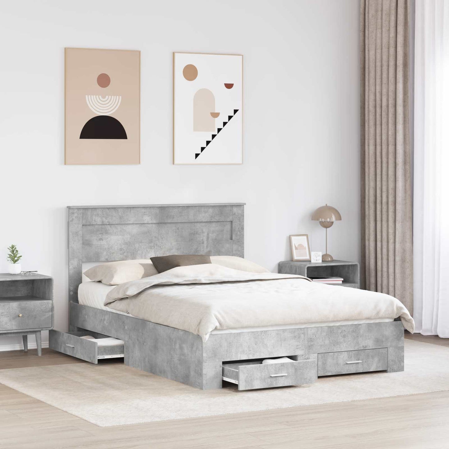 Struttura del letto con testiera Grigio cemento 140 x 190 cm | homemem39