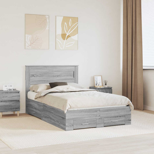 Struttura del letto con testiera Grigio Sonoma 135 x 190 cm | homemem39