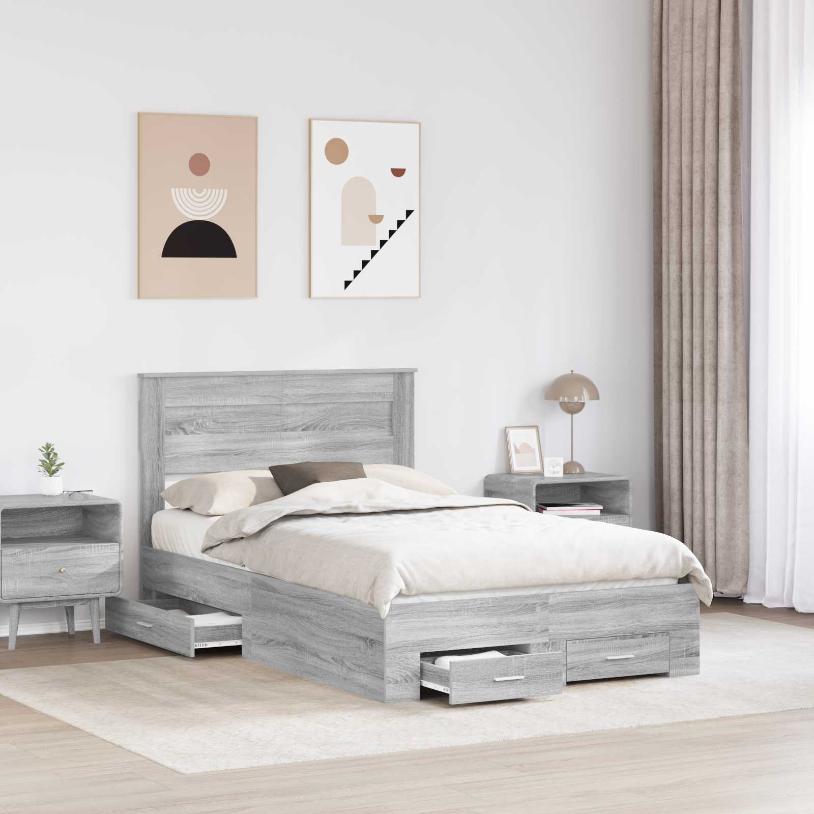 Struttura del letto con testiera Grigio Sonoma 120 x 190 cm | homemem39