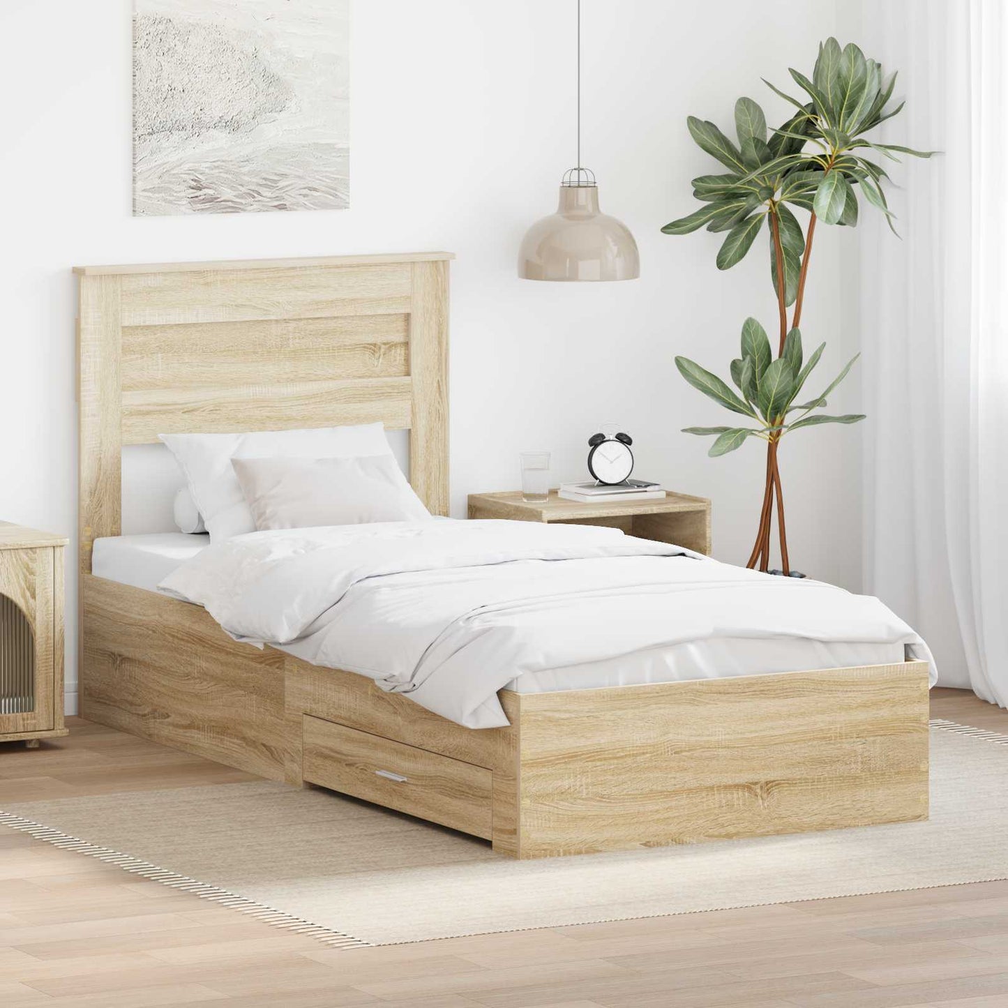 Struttura del letto con testiera Rovere Sonoma 100 x 200 cm | homemem39