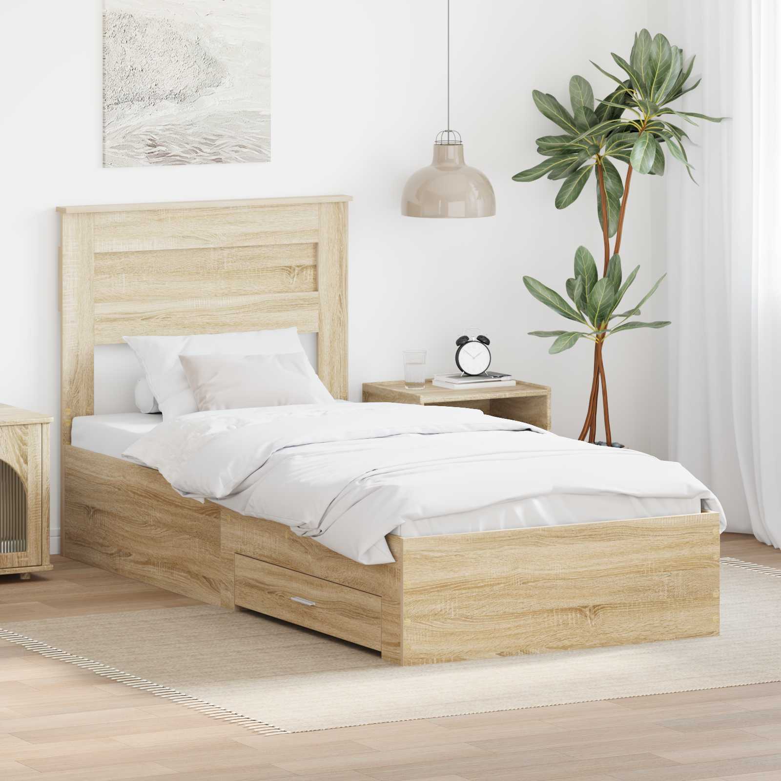 Struttura del letto Rovere Sonoma 90 x 200 cm Legno multistrato | homemem39