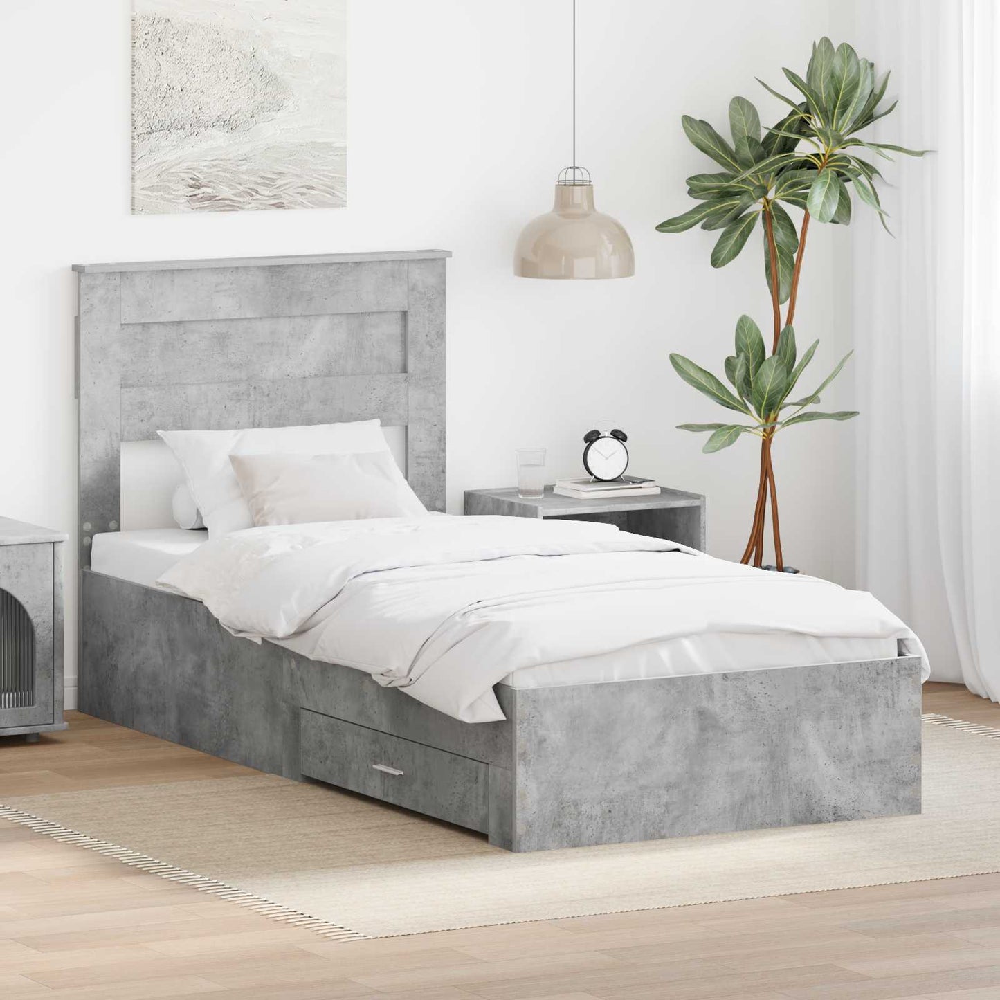 Struttura del letto con testiera Grigio cemento 90 x 200 cm | homemem39