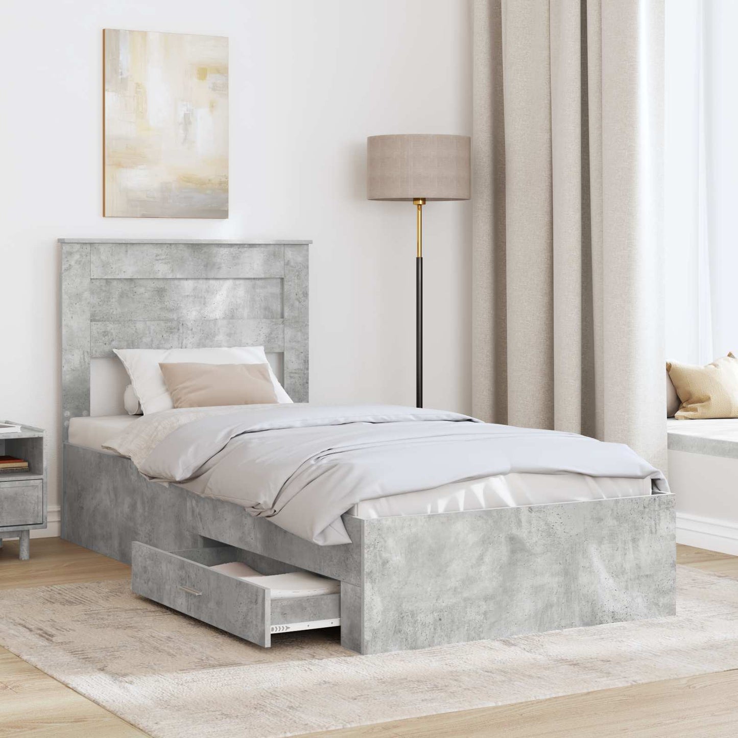 Struttura del letto con testiera Grigio cemento 90 x 200 cm | homemem39