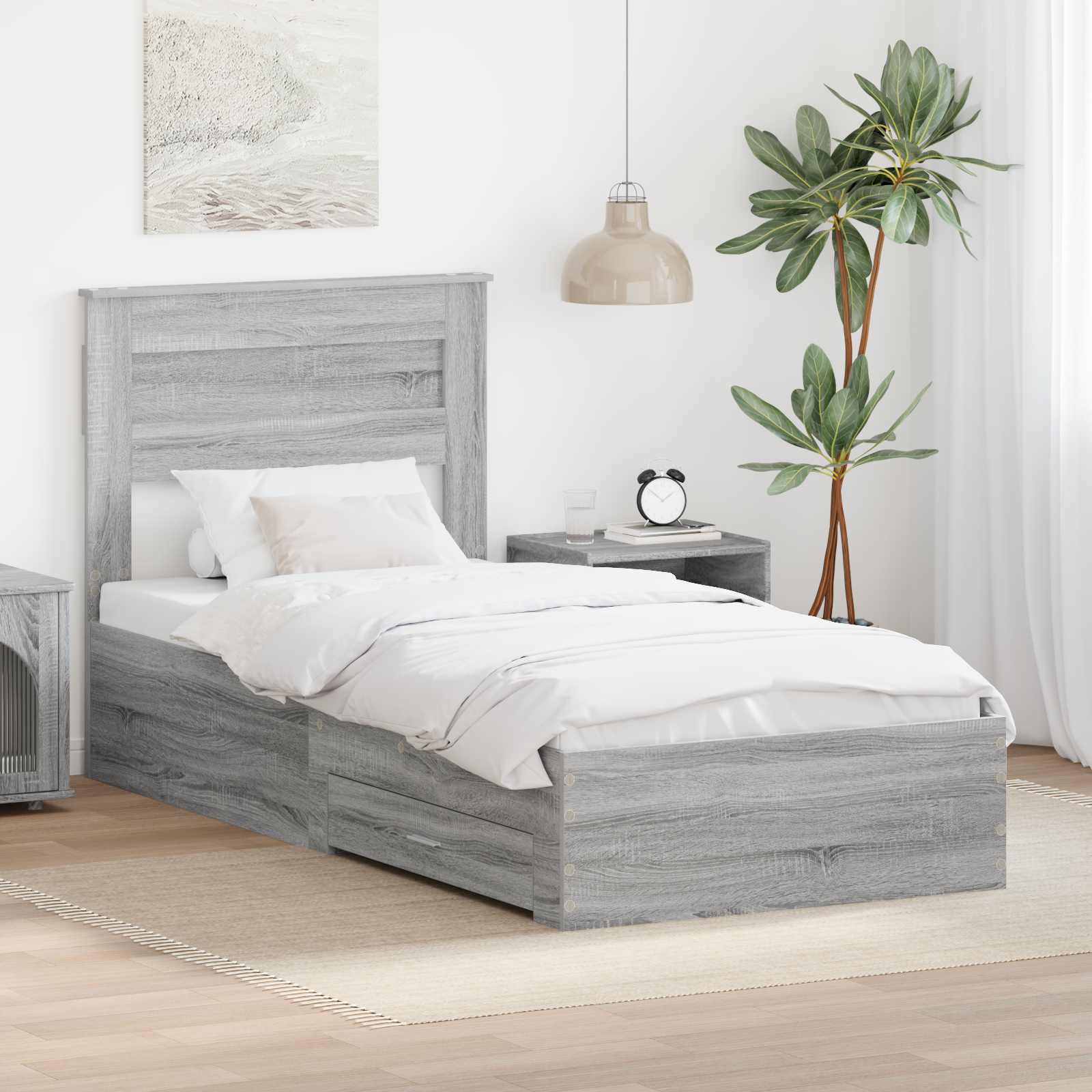Struttura del letto Grigio Sonoma 90 x 200 cm Legno multistrato | homemem39